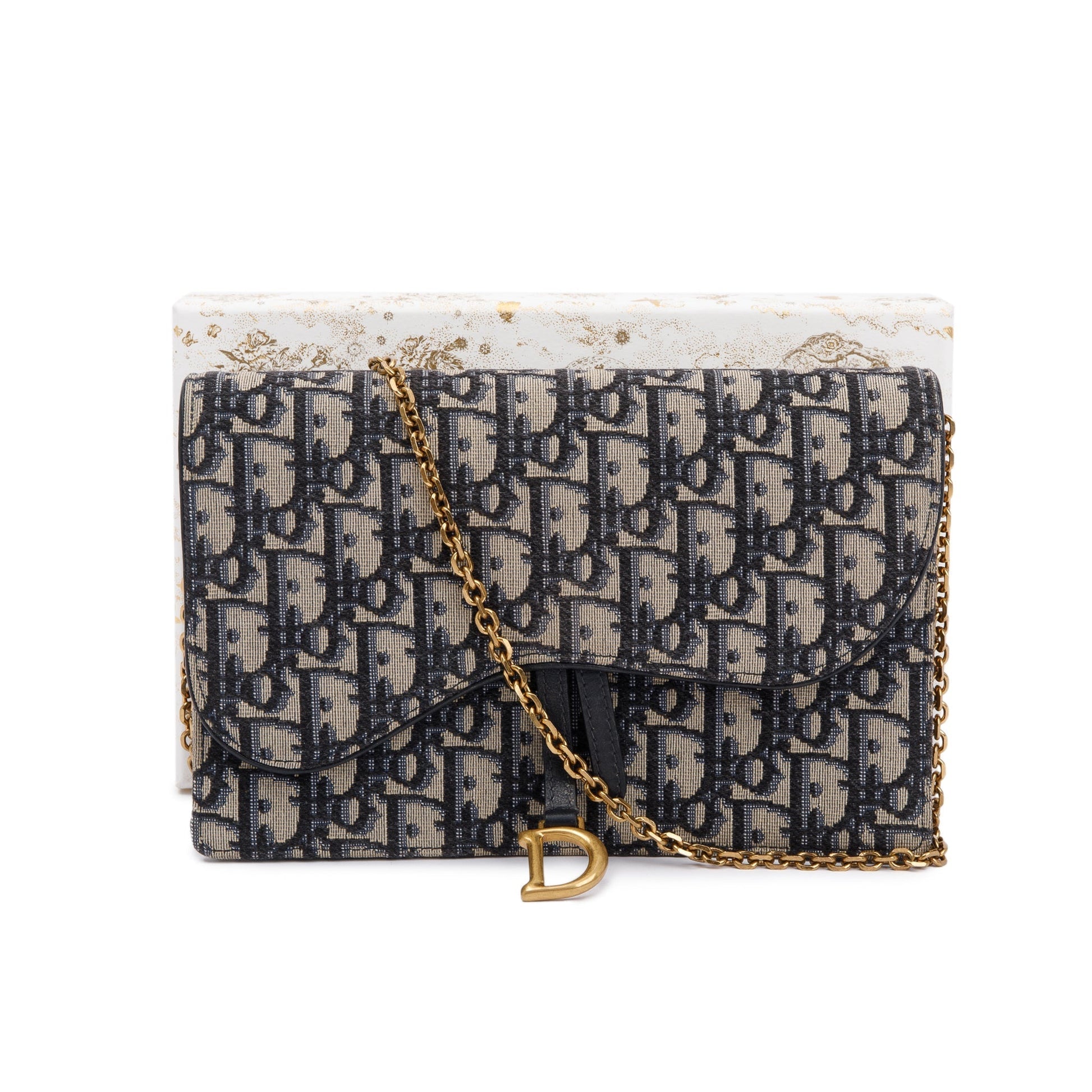 Christian Dior 2021 Oblique Jacquard Saddle Pouch with Chain