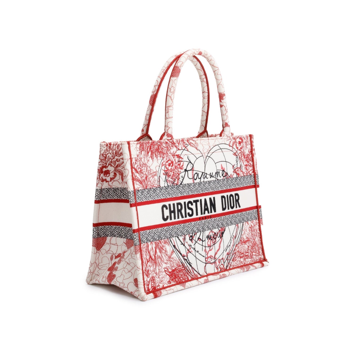 Christian Dior 2021 Red & White Royaume d'Amour Embroidery Medium Book Tote
