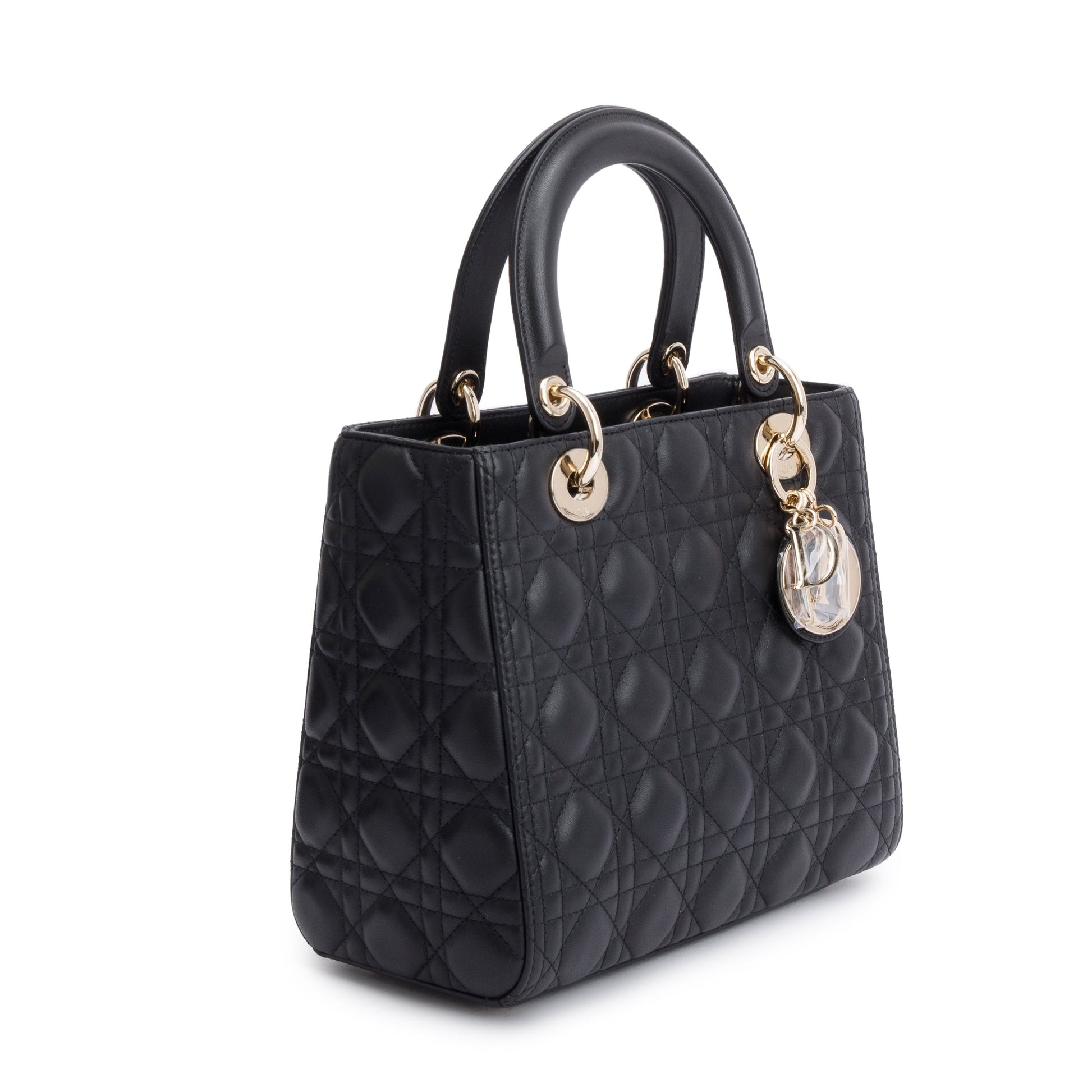 Christian Dior 2022 Black Cannage Lambskin Leather Medium Lady Dior Bag