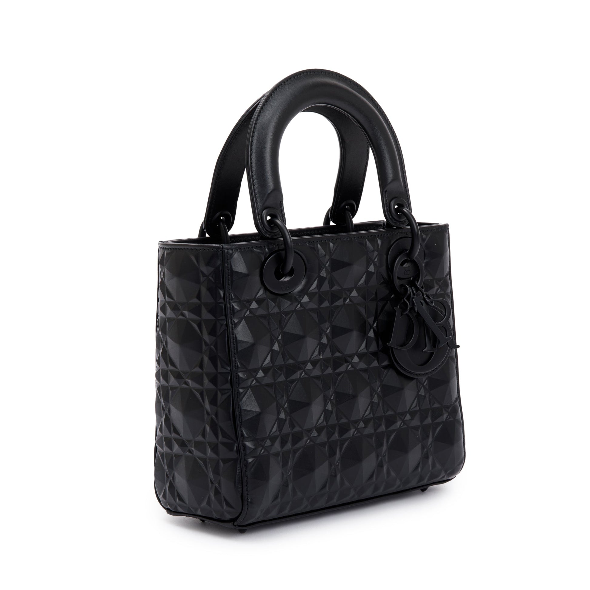 Christian Dior 2022 Black Diamond Motif Cannage Leather Small Lady Dior My Abcdior Bag