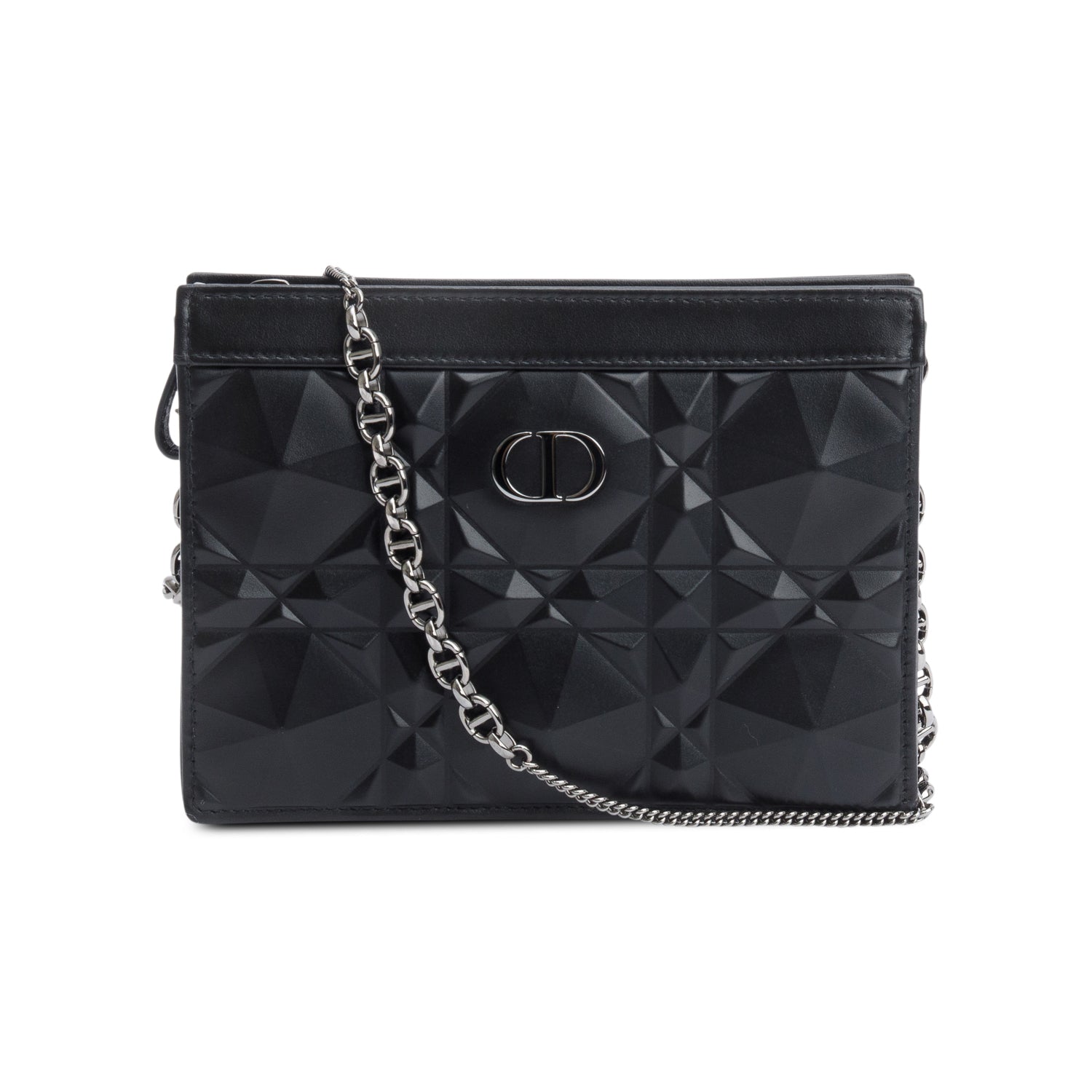 Christian Dior 2022 Black Macrocannage Diamond Quilted Caro Pouch with Chain
