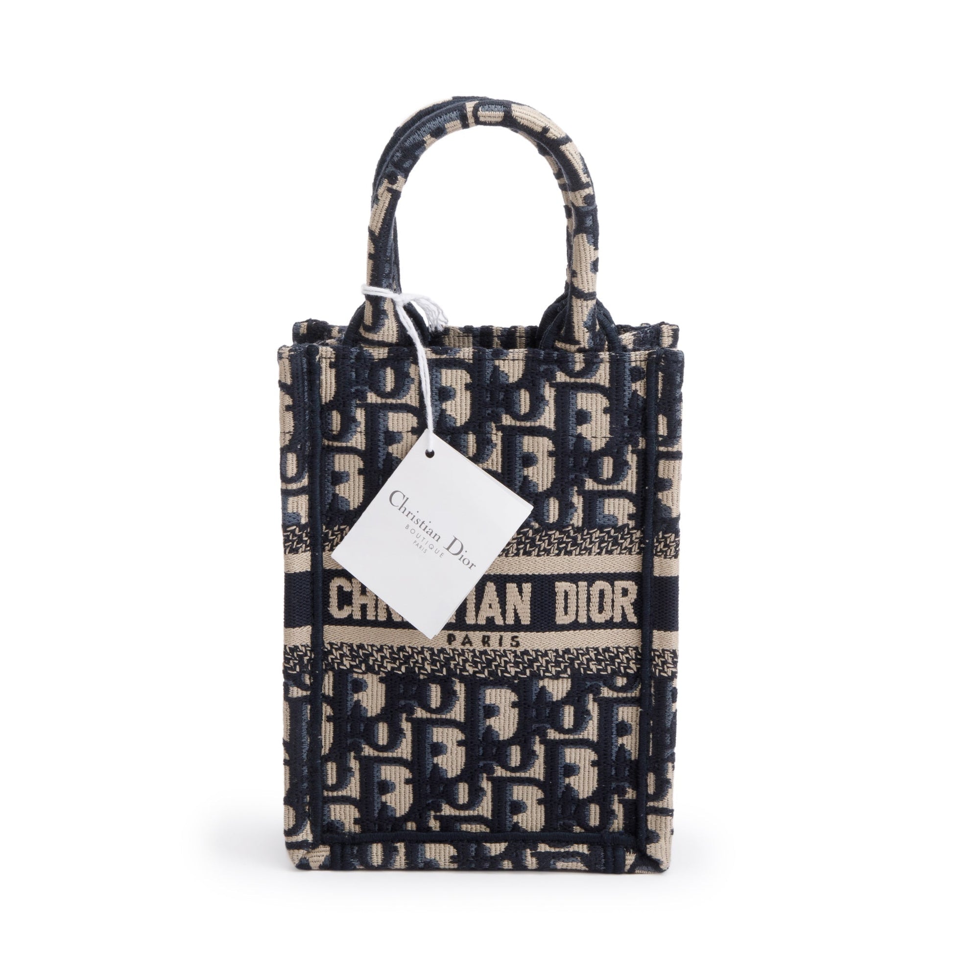 Christian Dior 2022 Blue Oblique Embroidery Mini Vertical Book Tote