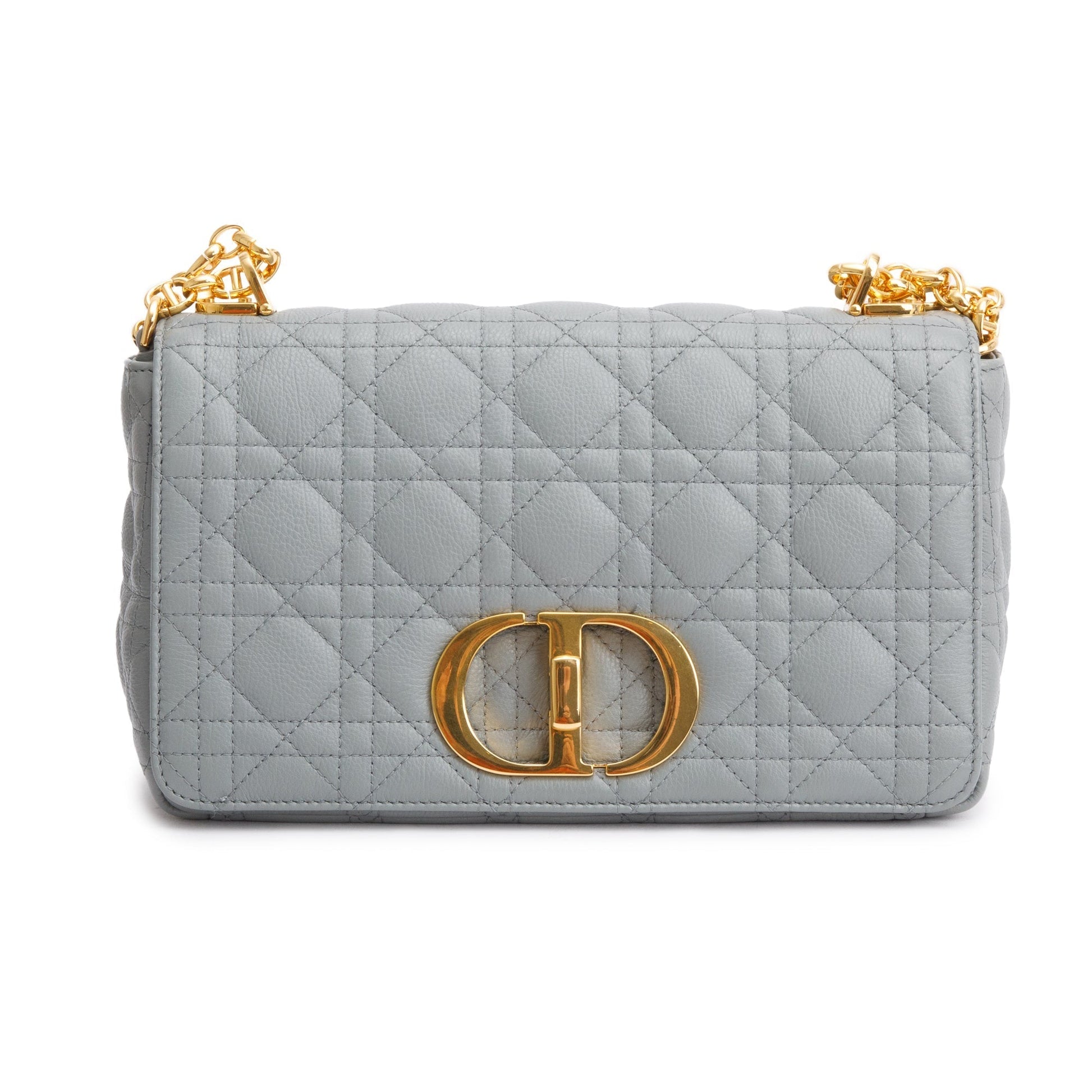 Christian Dior 2022 Grey Supple Cannage Calfskin Leather Medium Dior Caro Bag