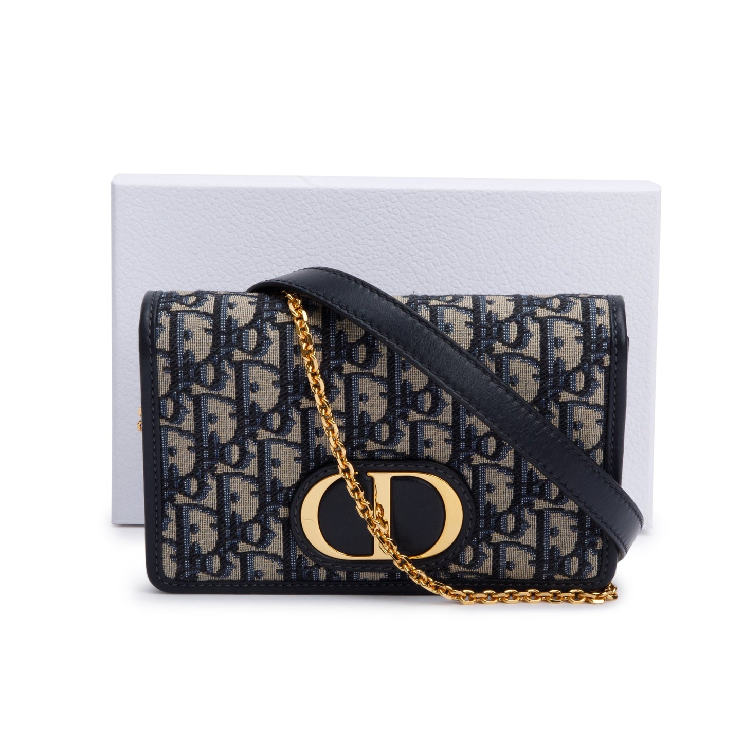 Christian Dior 2022 Navy Oblique 30 Montaigne 2-In-1 Pouch Bag
