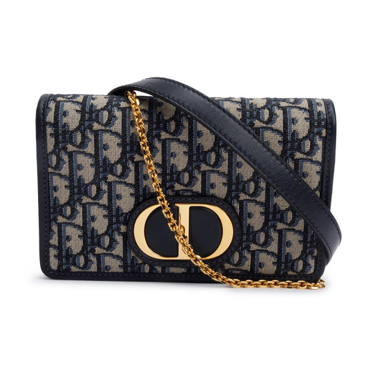 Christian Dior 2022 Navy Oblique 30 Montaigne 2-In-1 Pouch Bag