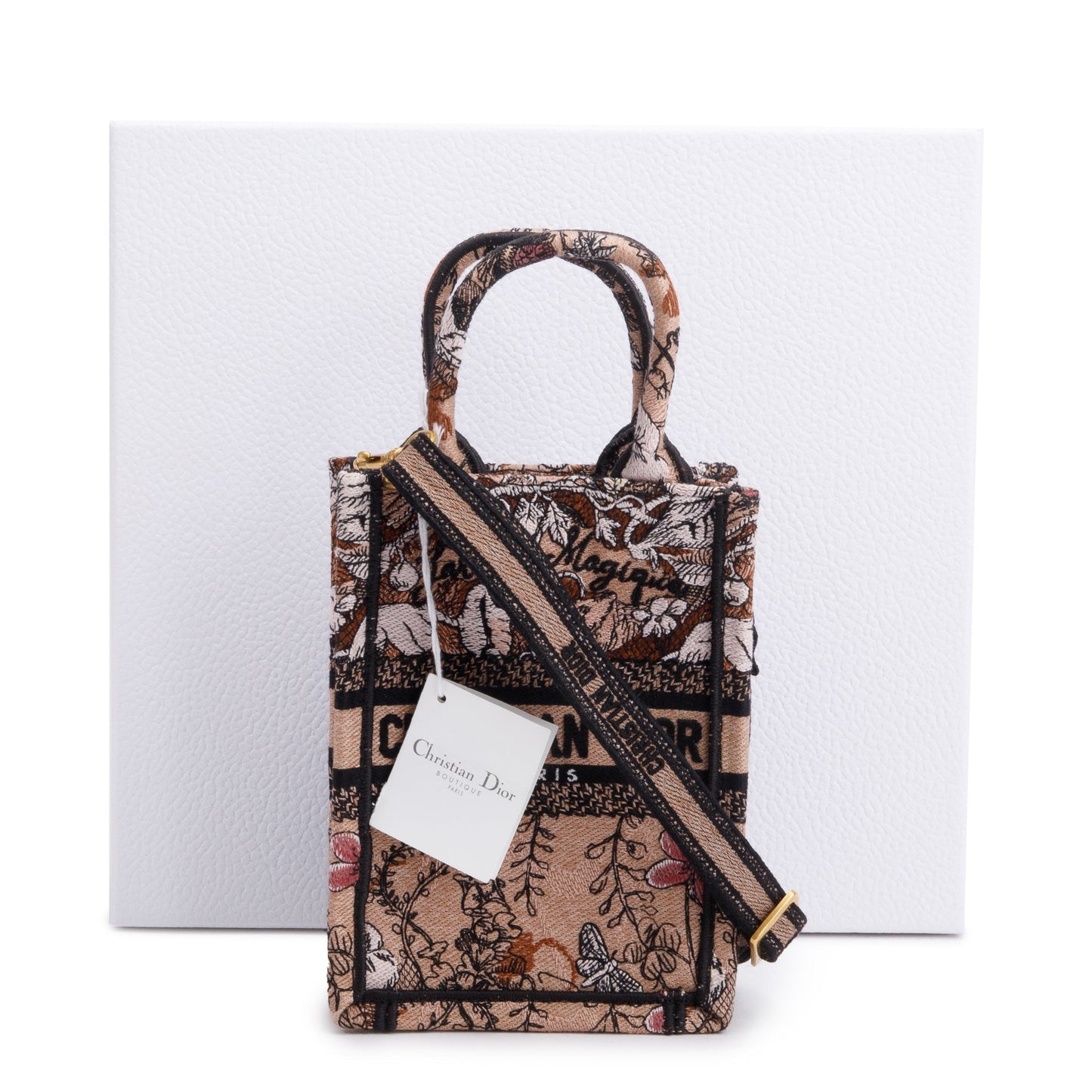 Christian Dior 2022 Pink Jardin Magique Embroidered Mini Vertical Book Tote