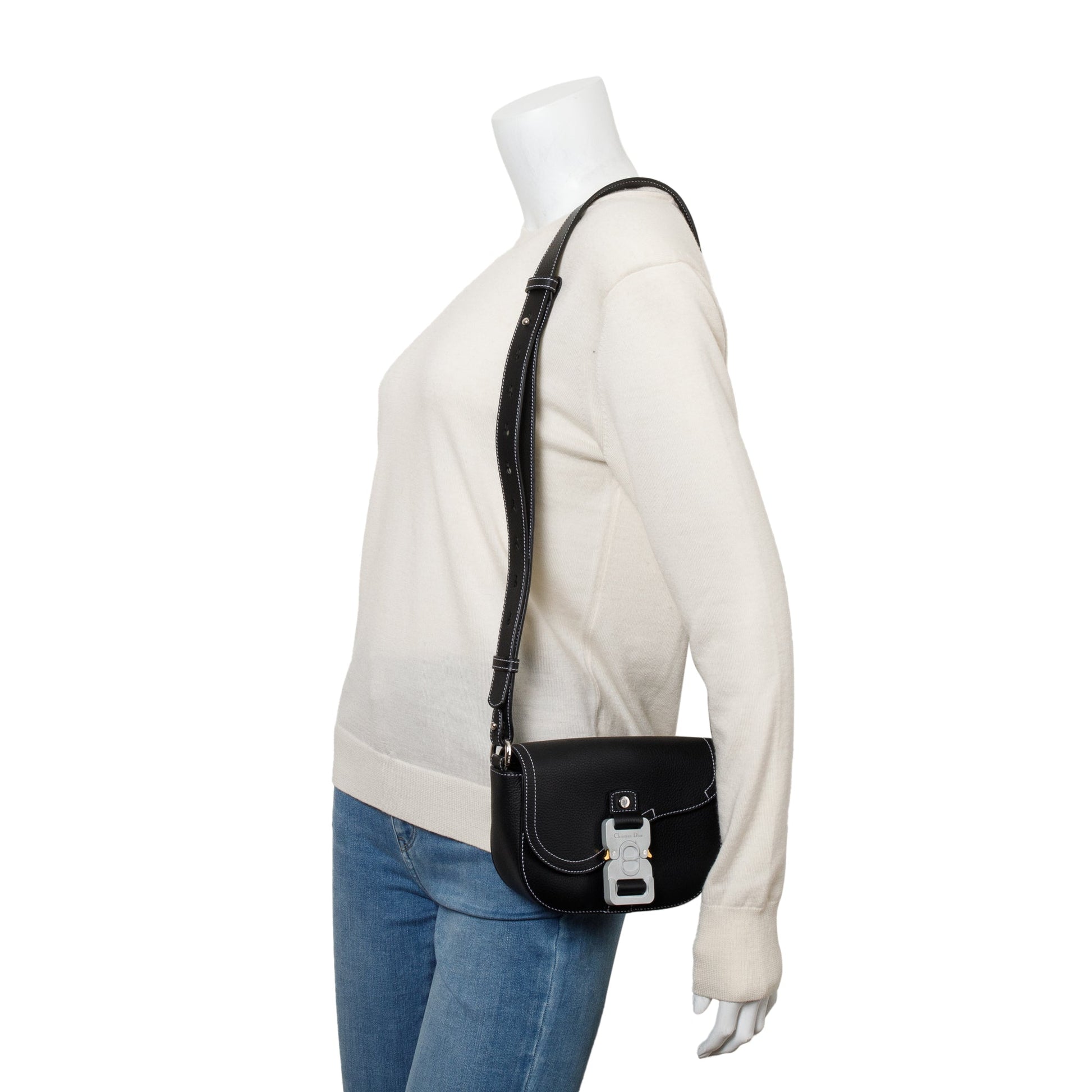 Christian Dior 2023 Black Calfskin Leather Mini Saddle Messenger Bag