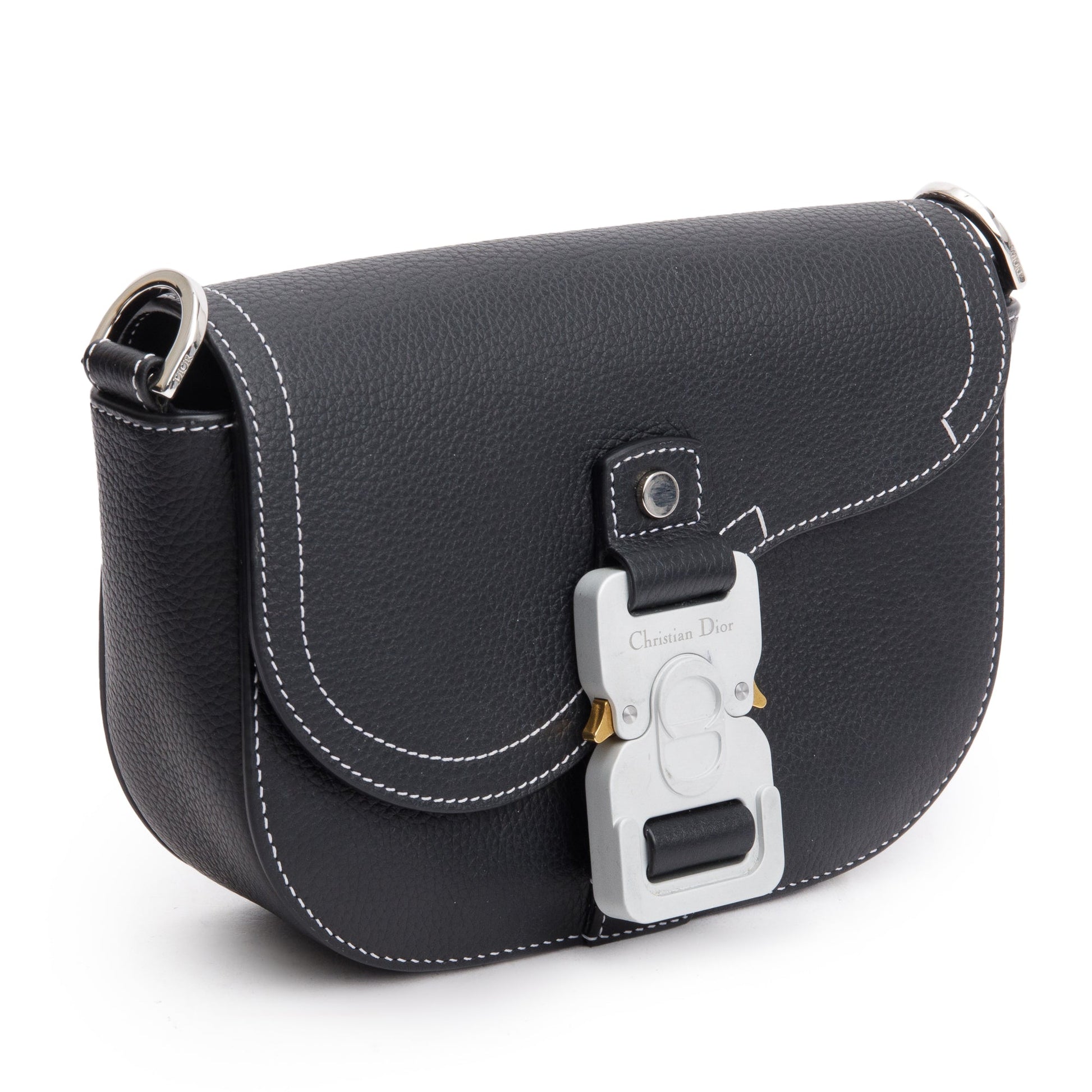 Christian Dior 2023 Black Calfskin Leather Mini Saddle Messenger Bag