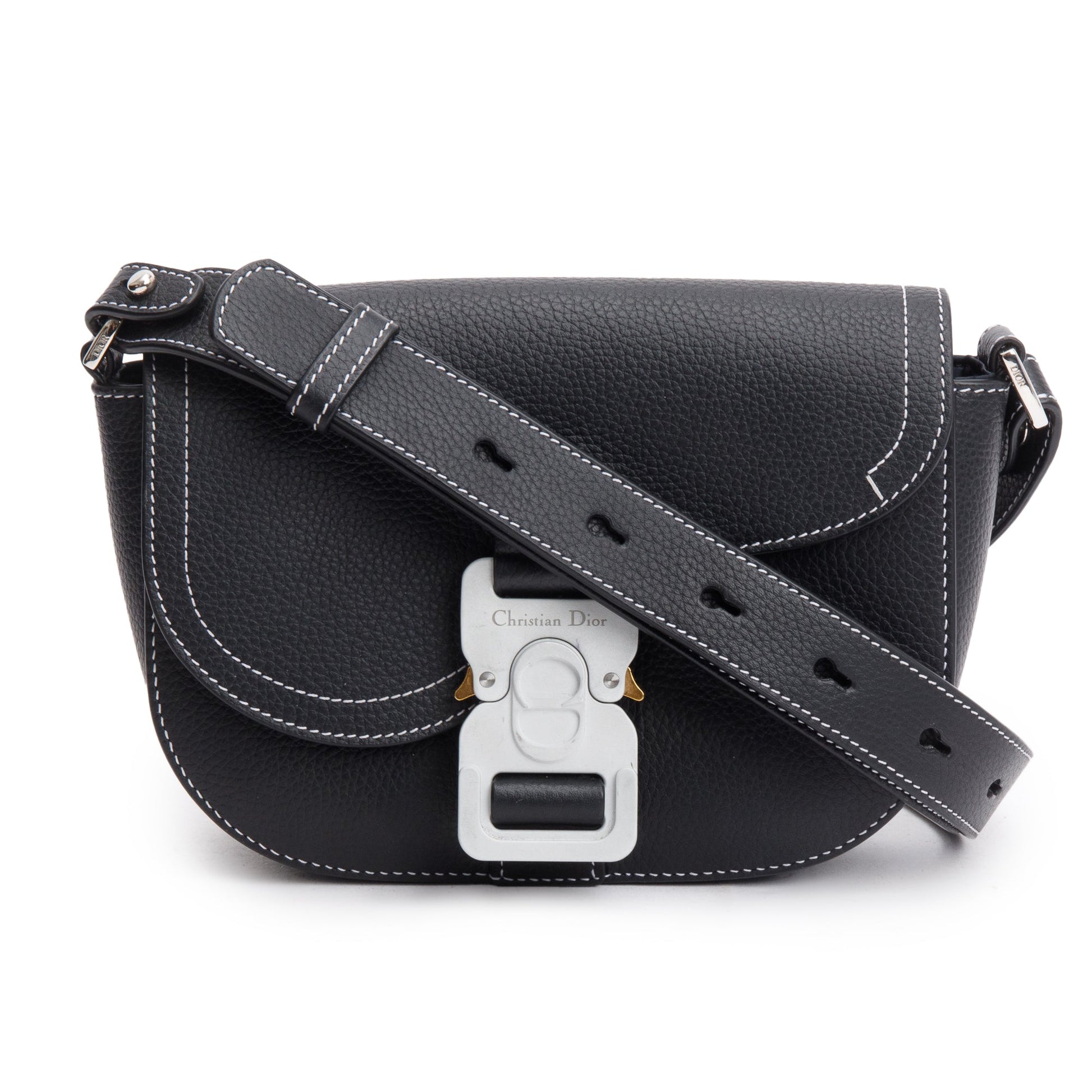 Christian Dior 2023 Black Calfskin Leather Mini Saddle Messenger Bag