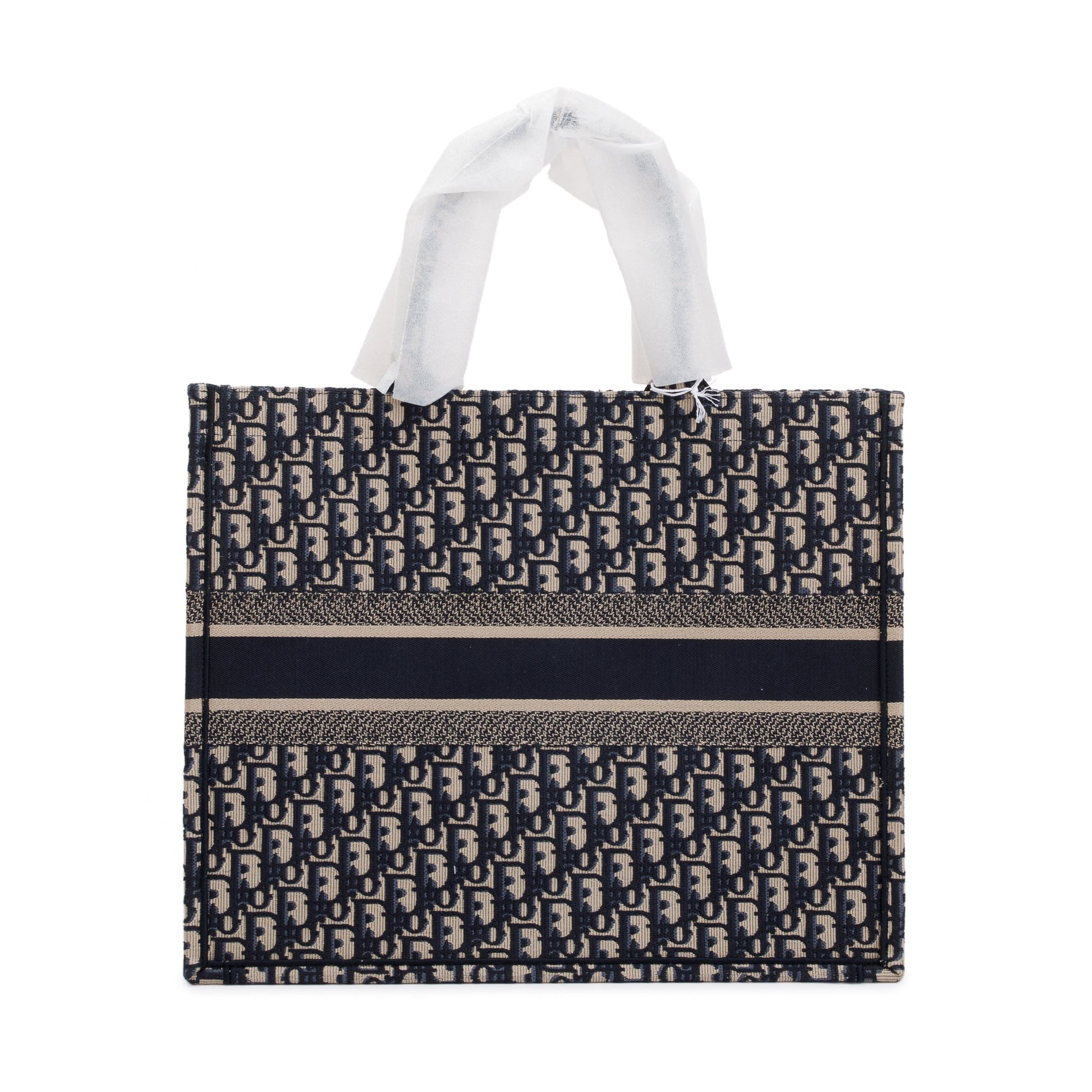 Christian Dior 2023 Ecru and Blue Dior Oblique Embroidery Large Book Tote