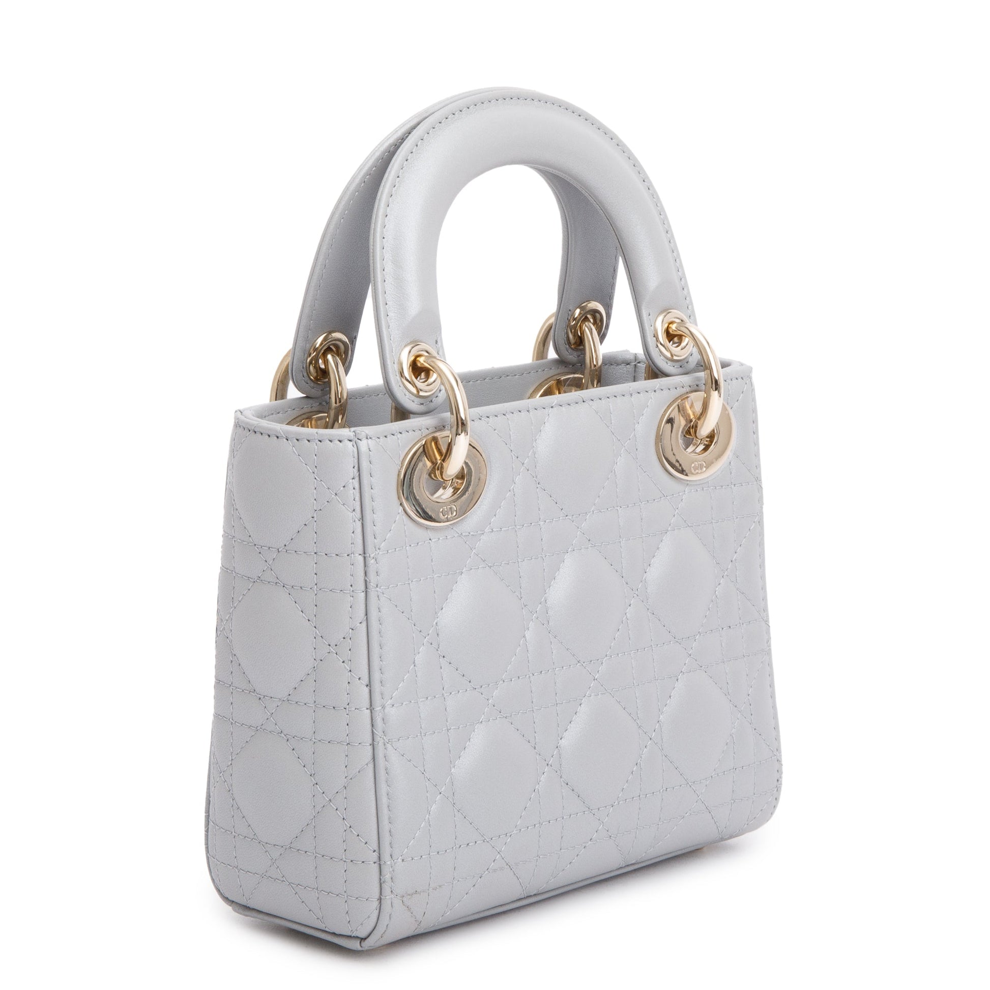 Christian Dior 2023 Grey Cannage Leather Mini Lady Dior Bag