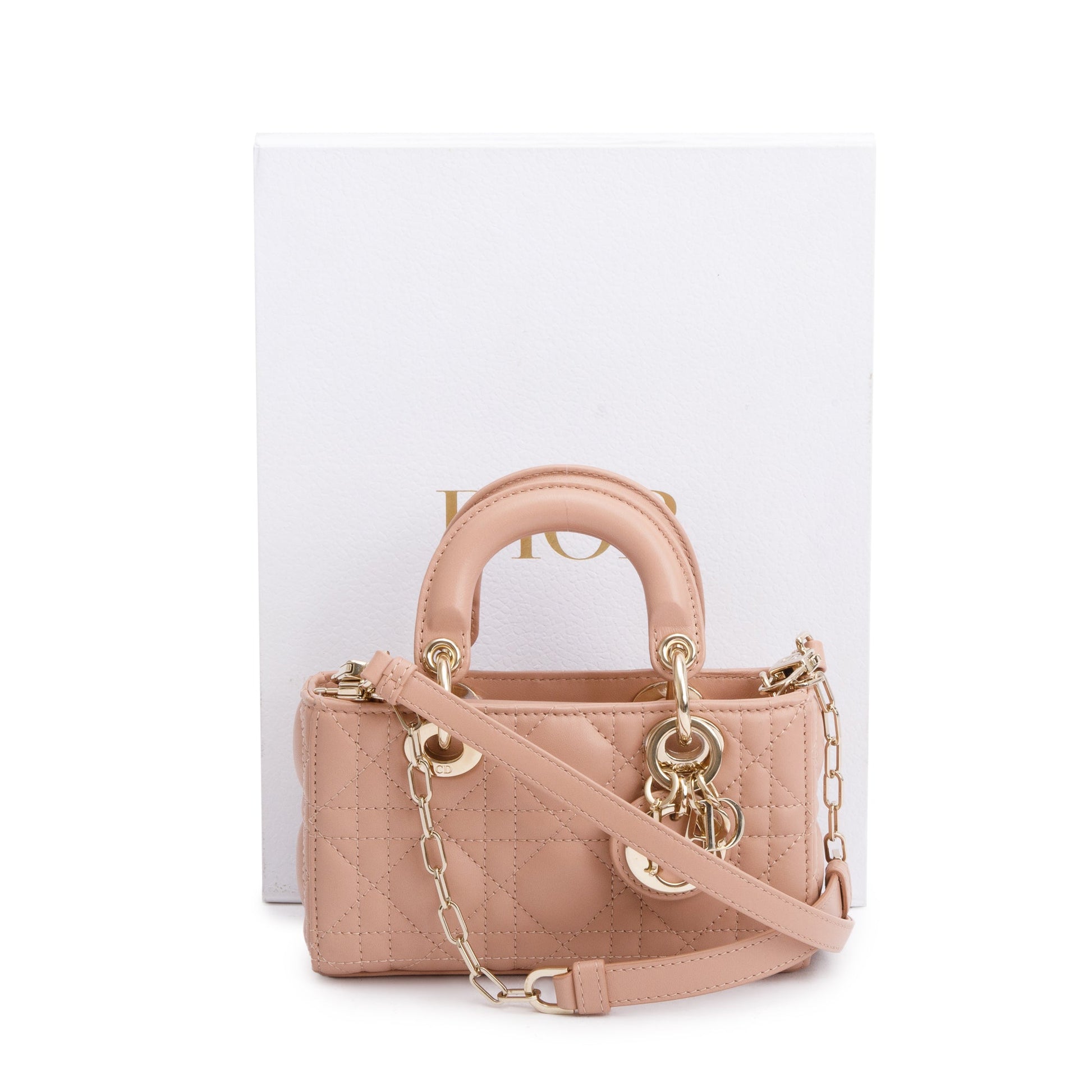 Christian Dior 2023 Rose Des Vents Cannage Lambskin Micro Lady D-Joy Bag
