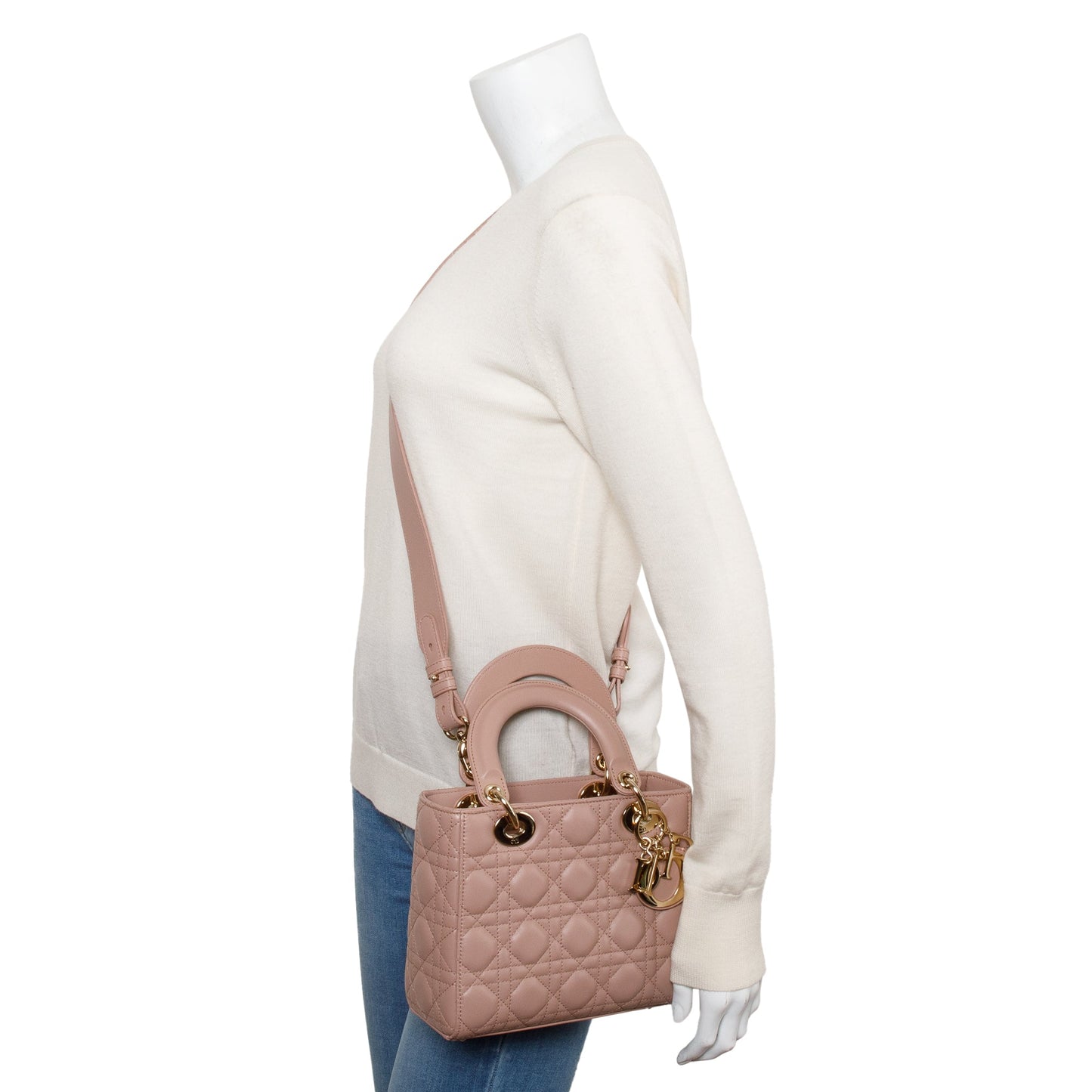 Christian Dior Beige Cannage Lambskin Leather Small Lady Dior My Abcdior Bag