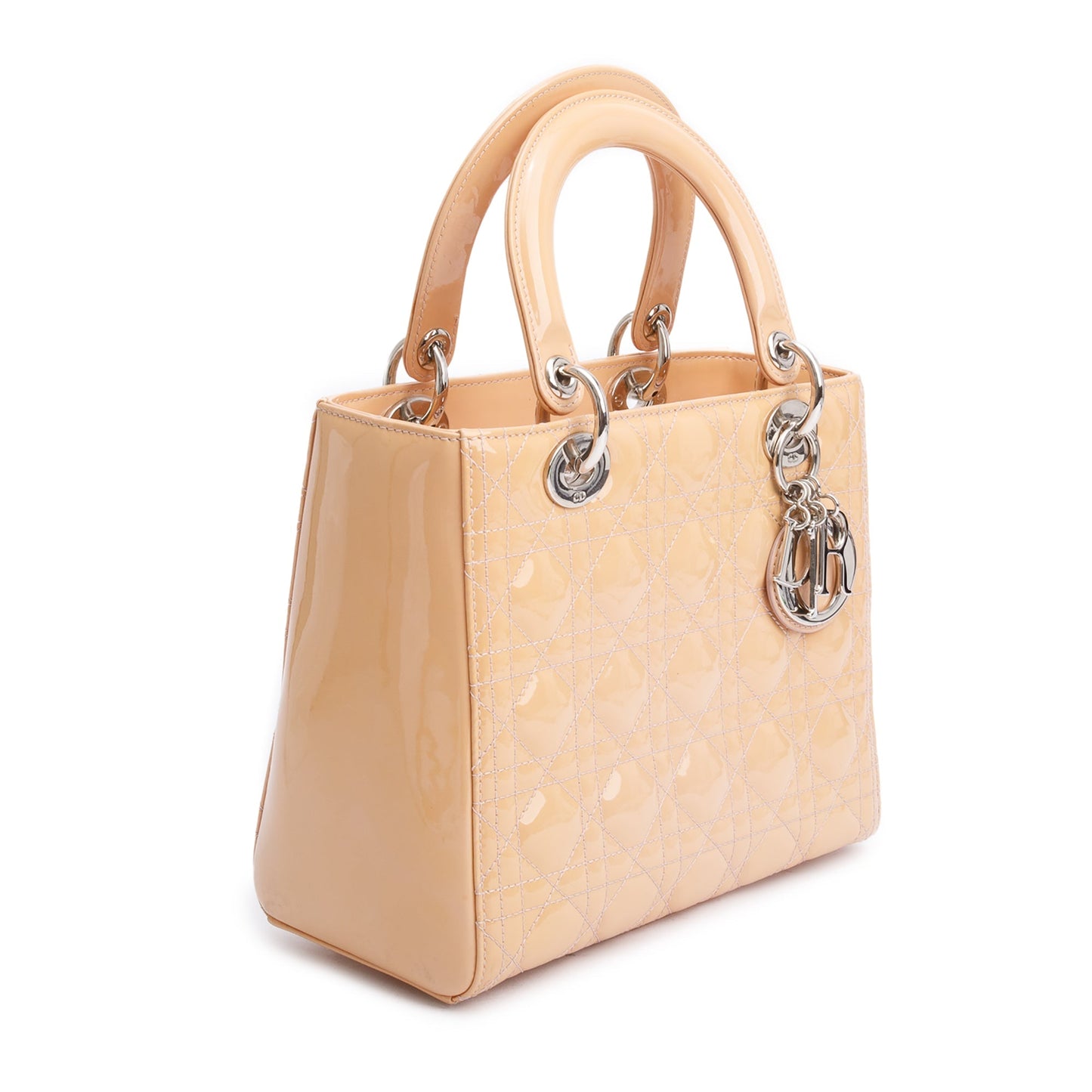Christian Dior Beige Cannage Patent Leather Small Lady Dior Bag