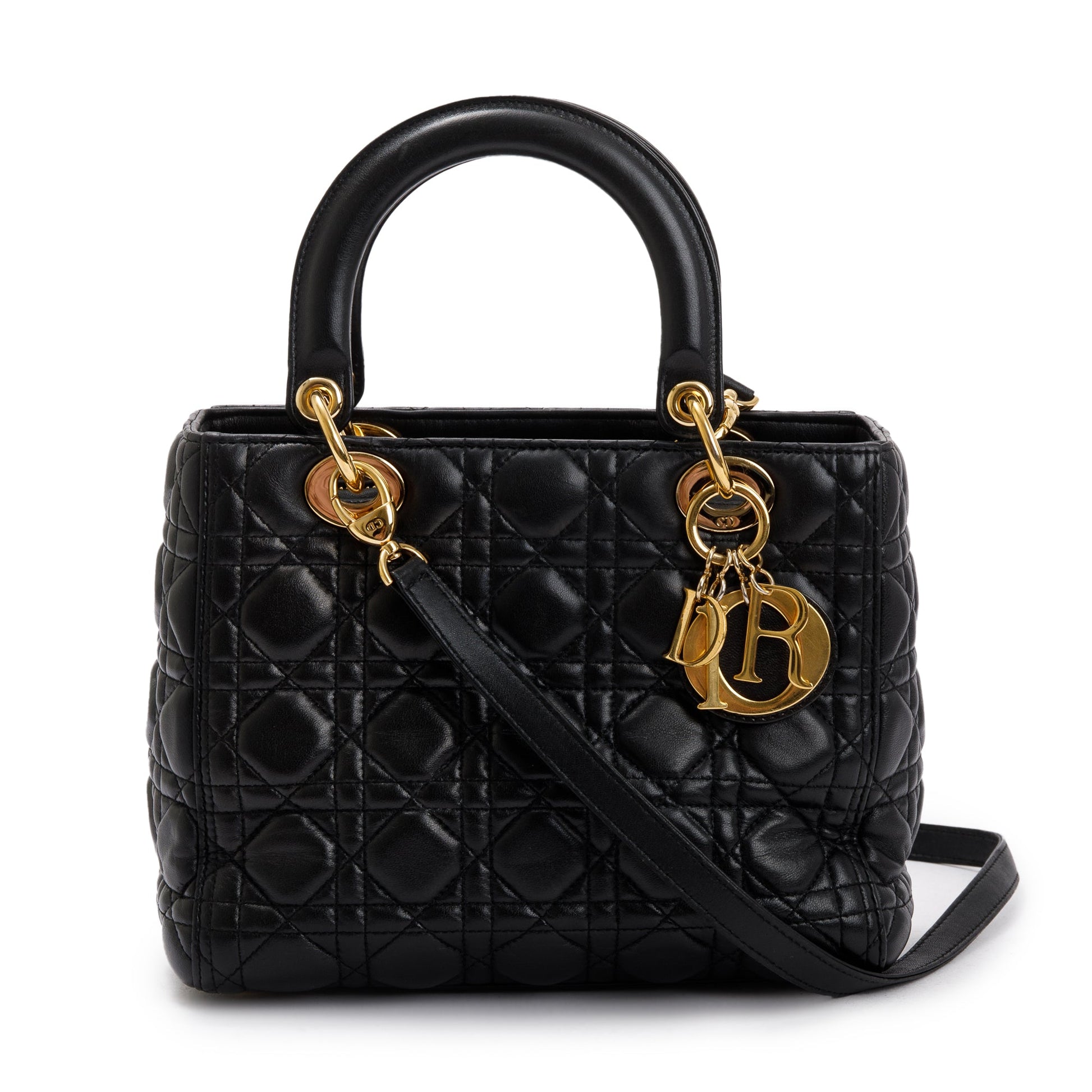 Christian Dior Black Cannage Lambskin Leather Medium Lady Dior Bag