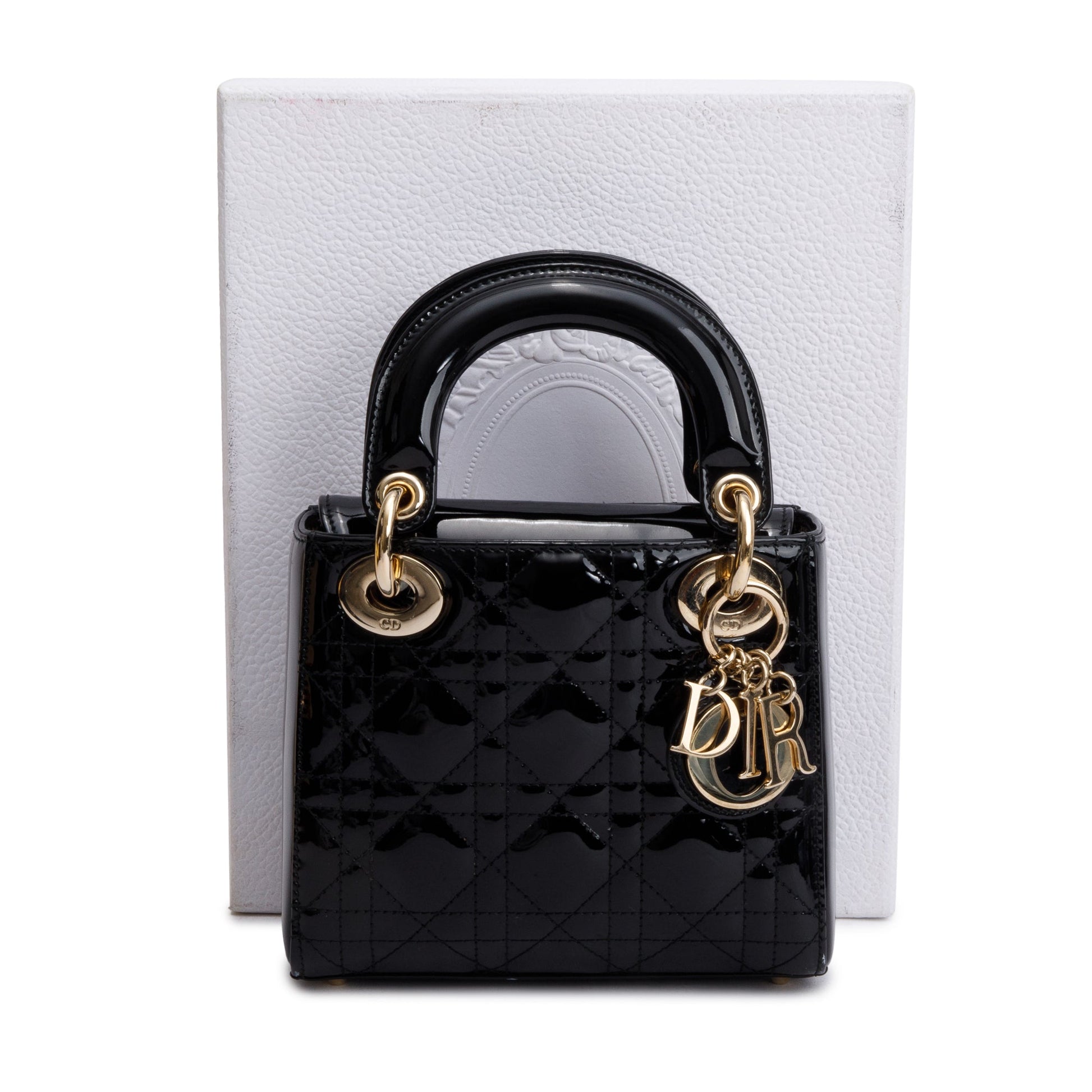Christian Dior Black Cannage Patent Leather Mini Lady Dior Bag