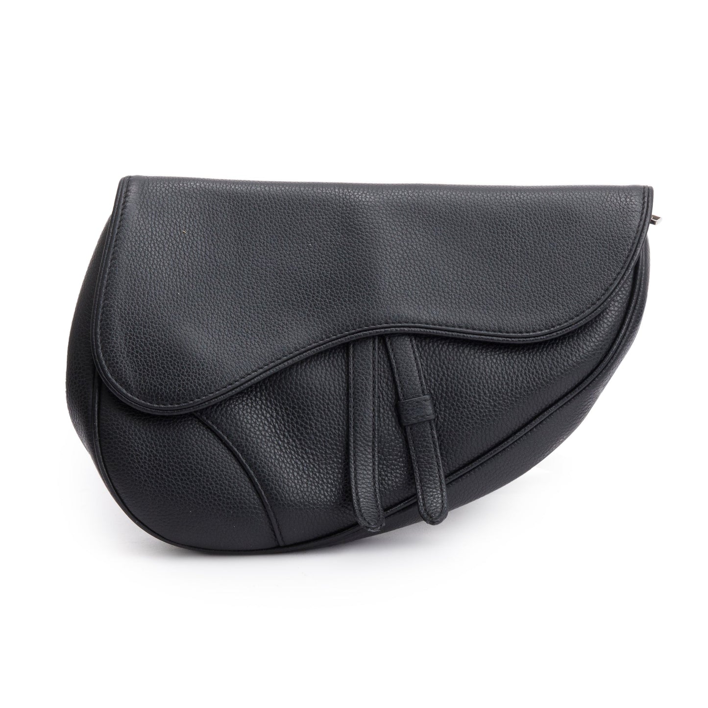 Christian Dior Black Grained Calfskin Leather Saddle Bag