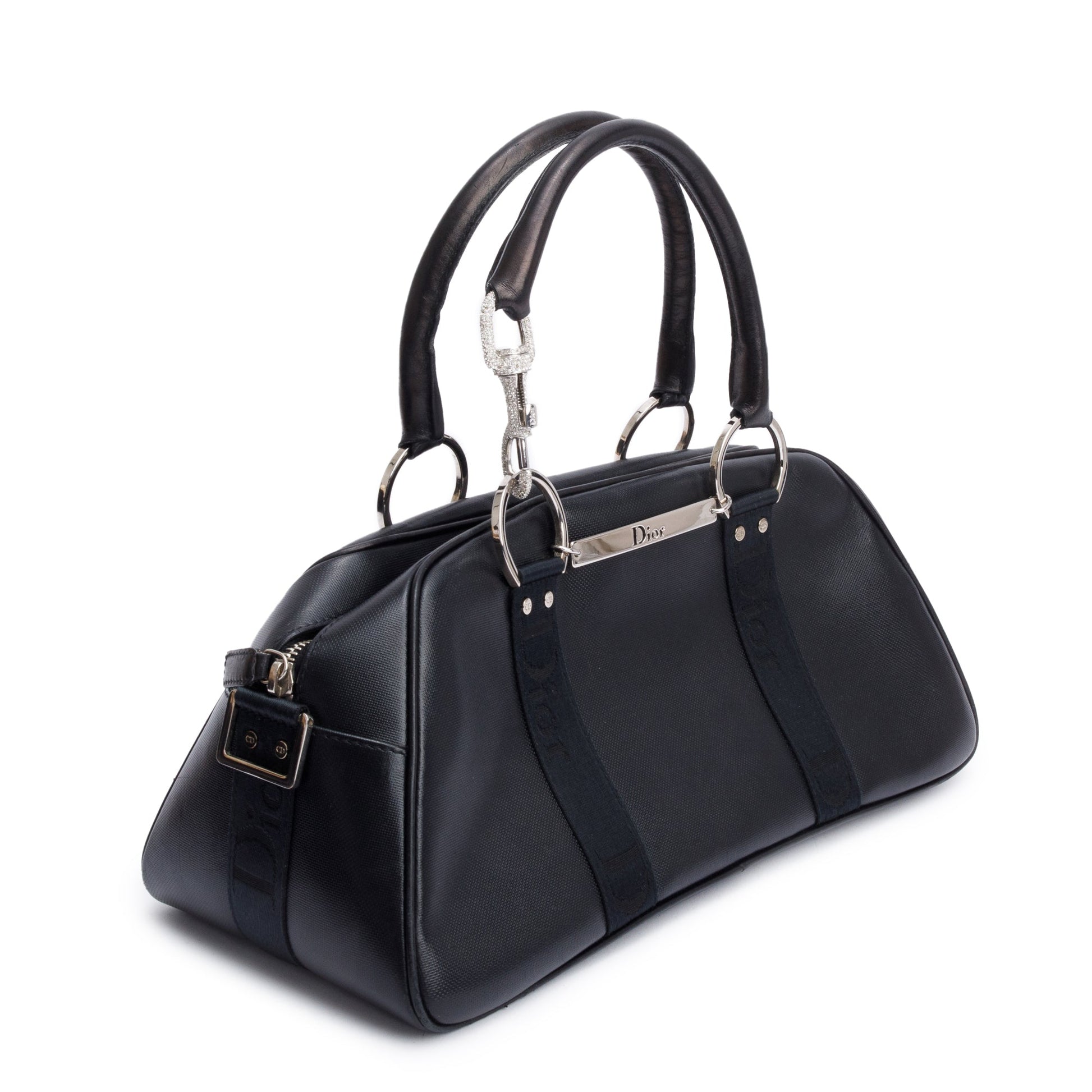 Christian Dior Black Leather Crystal Embellished Hardcore Bowling Bag