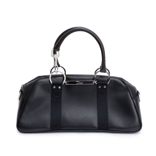 Christian Dior Black Leather Crystal Embellished Hardcore Bowling Bag