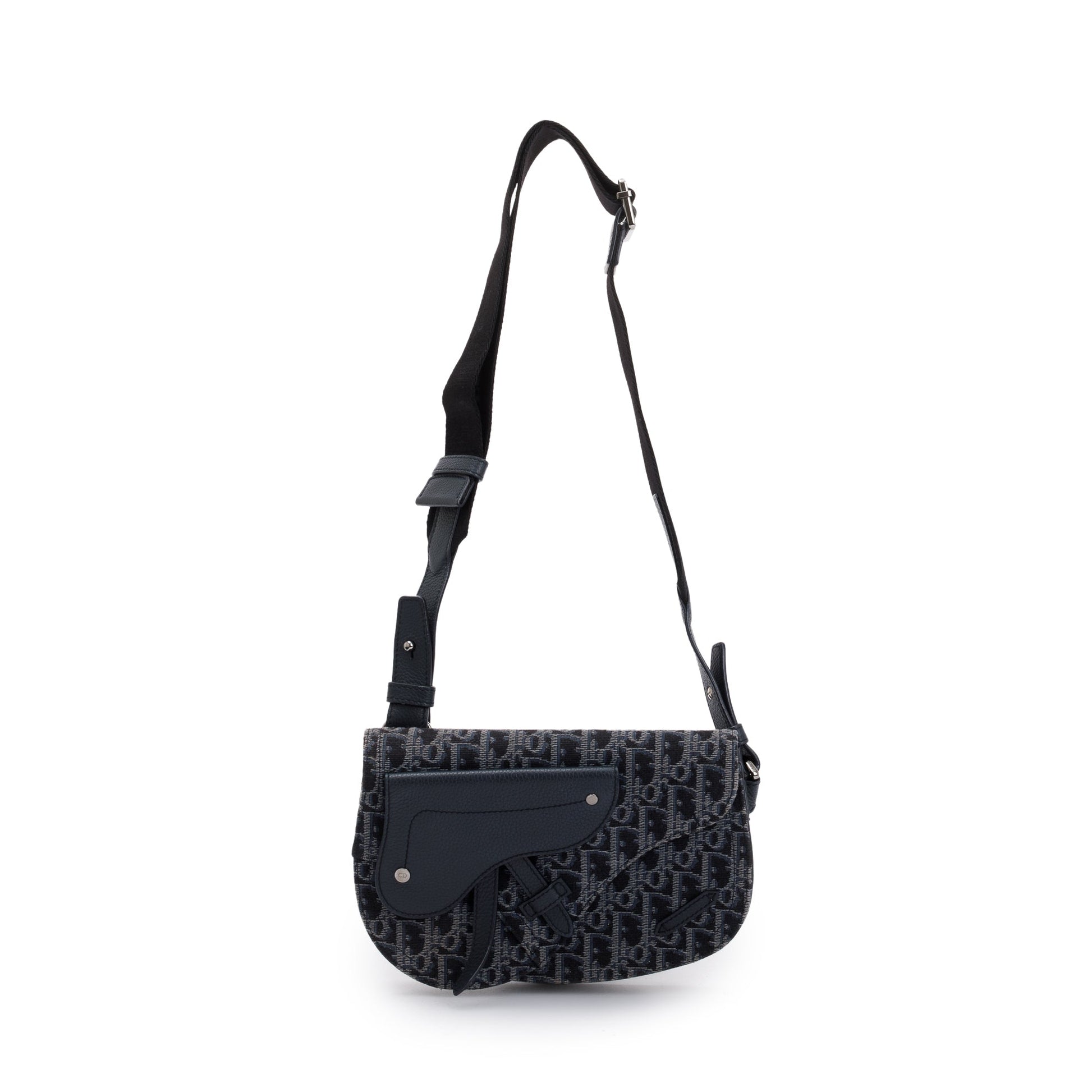 Christian Dior Black Oblique Jacquard Saddle Pouch