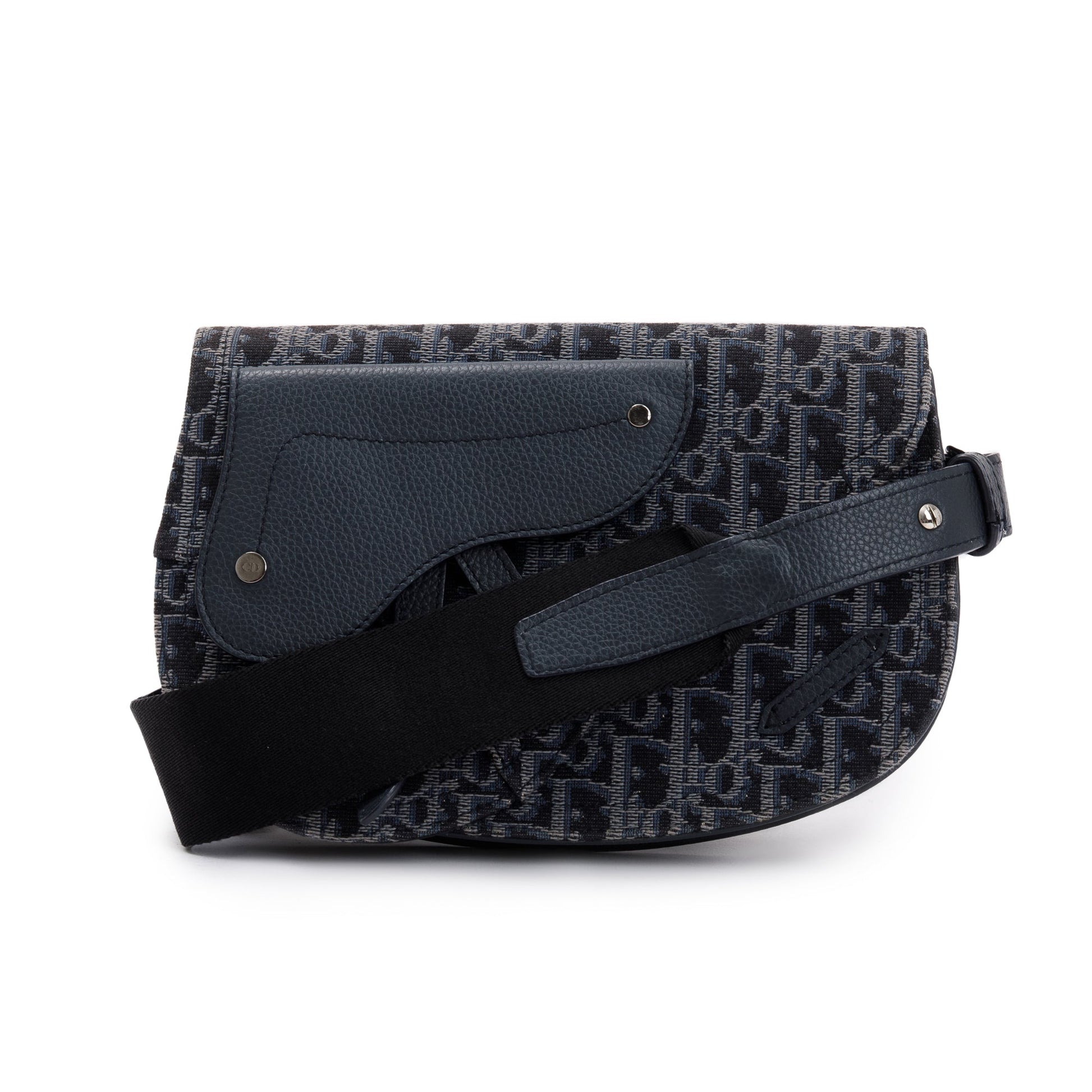 Christian Dior Black Oblique Jacquard Saddle Pouch