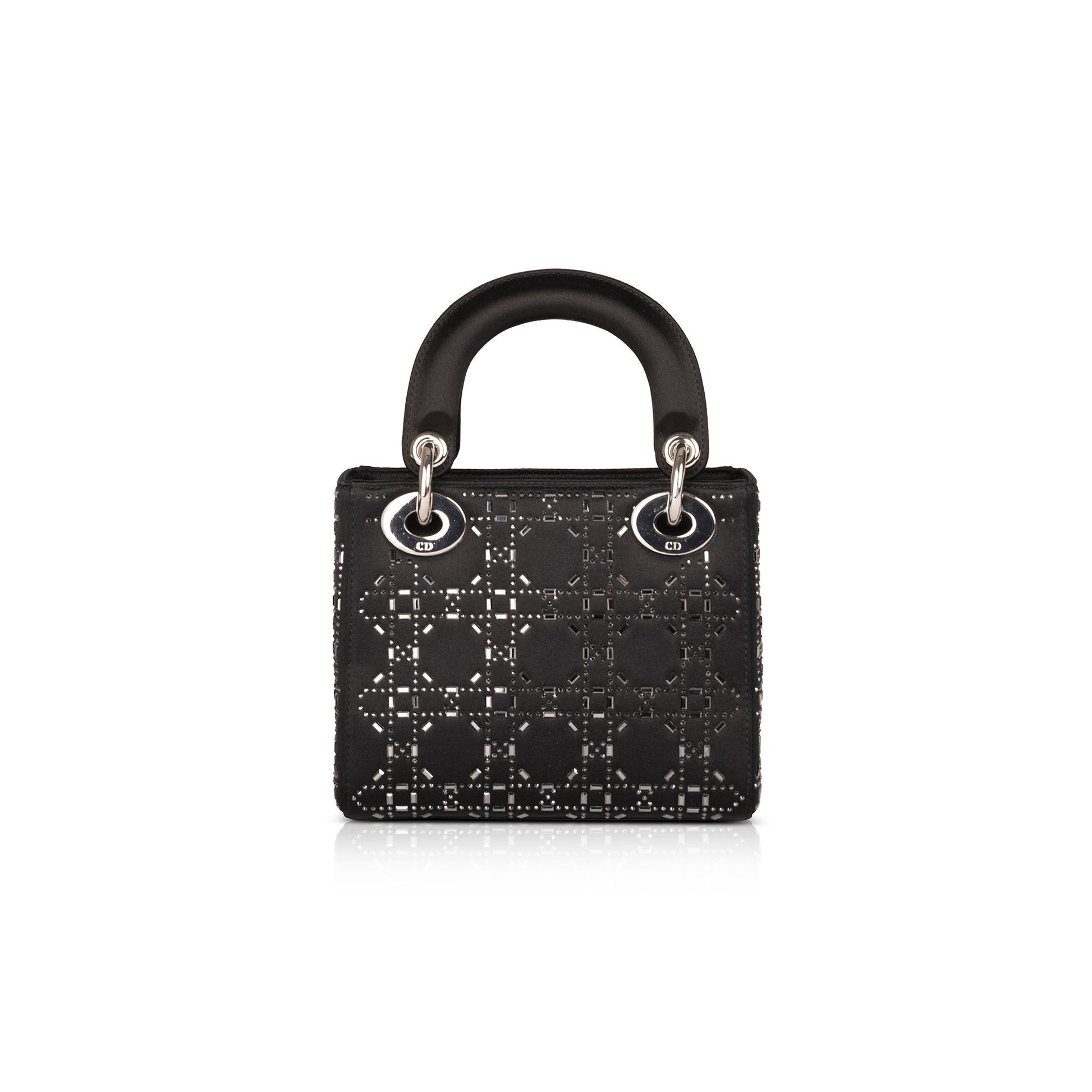 Christian Dior Black Strass Cannage Satin Mini Lady Dior Bag