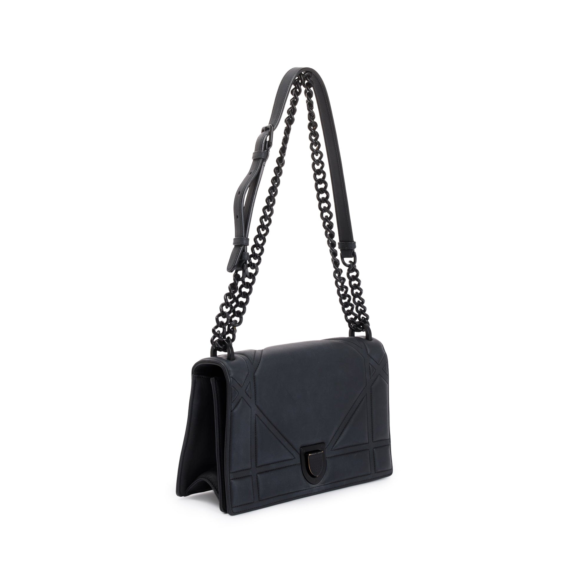 Christian Dior Black Ultramatte Calfskin Leather Medium Diorama Flap Bag