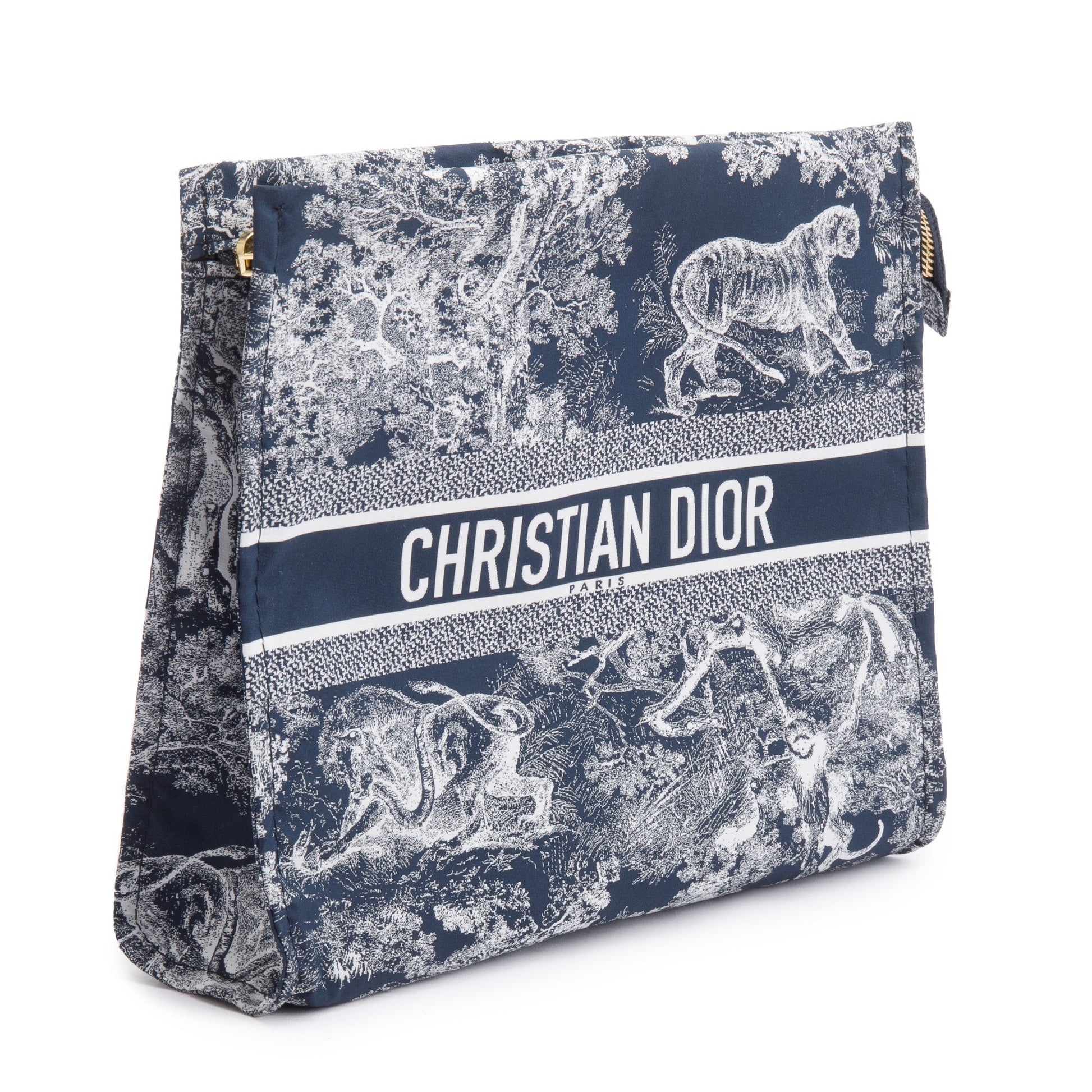 Christian Dior Blue Toile De Jouy Reverse Technical Fabric DiorTravel Zipped Pouch
