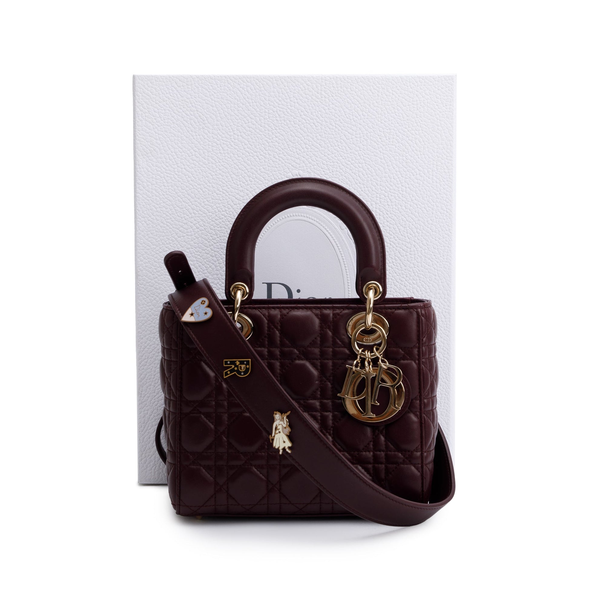 Christian Dior Burgundy Cannage Leather Small Lady Dior Bag