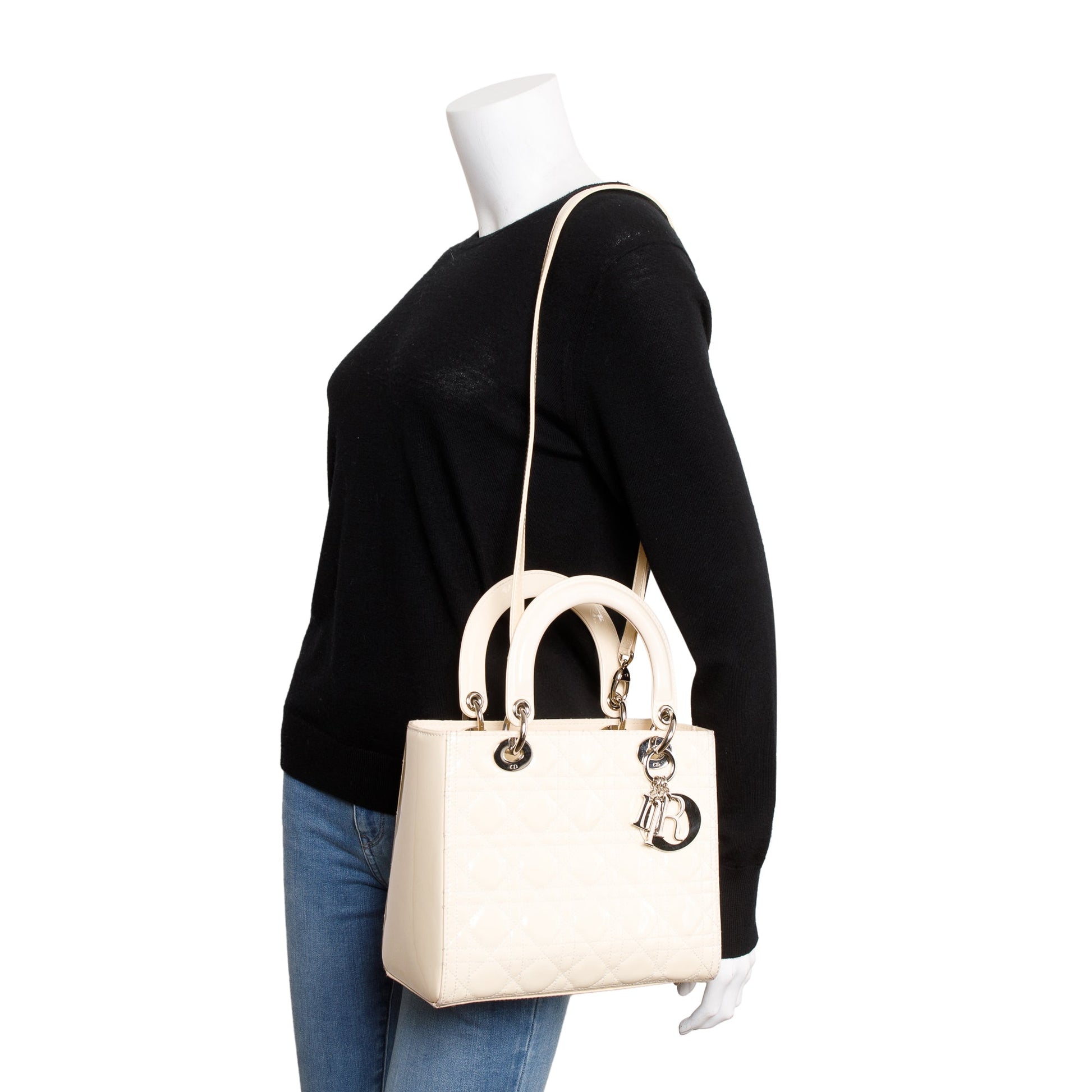 Christian Dior Creme Patent Leather Medium Lady Dior Bag