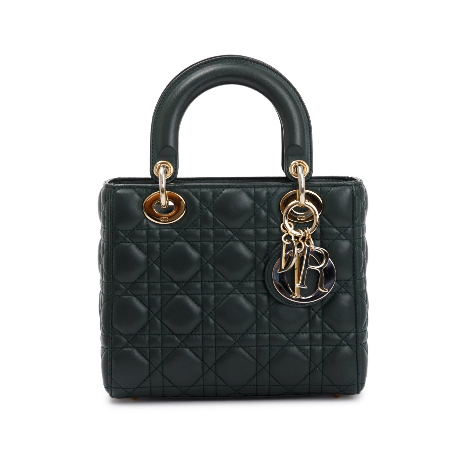 Christian Dior Green Cannage Lambskin Leather Small Lady Dior My Abcdior Bag