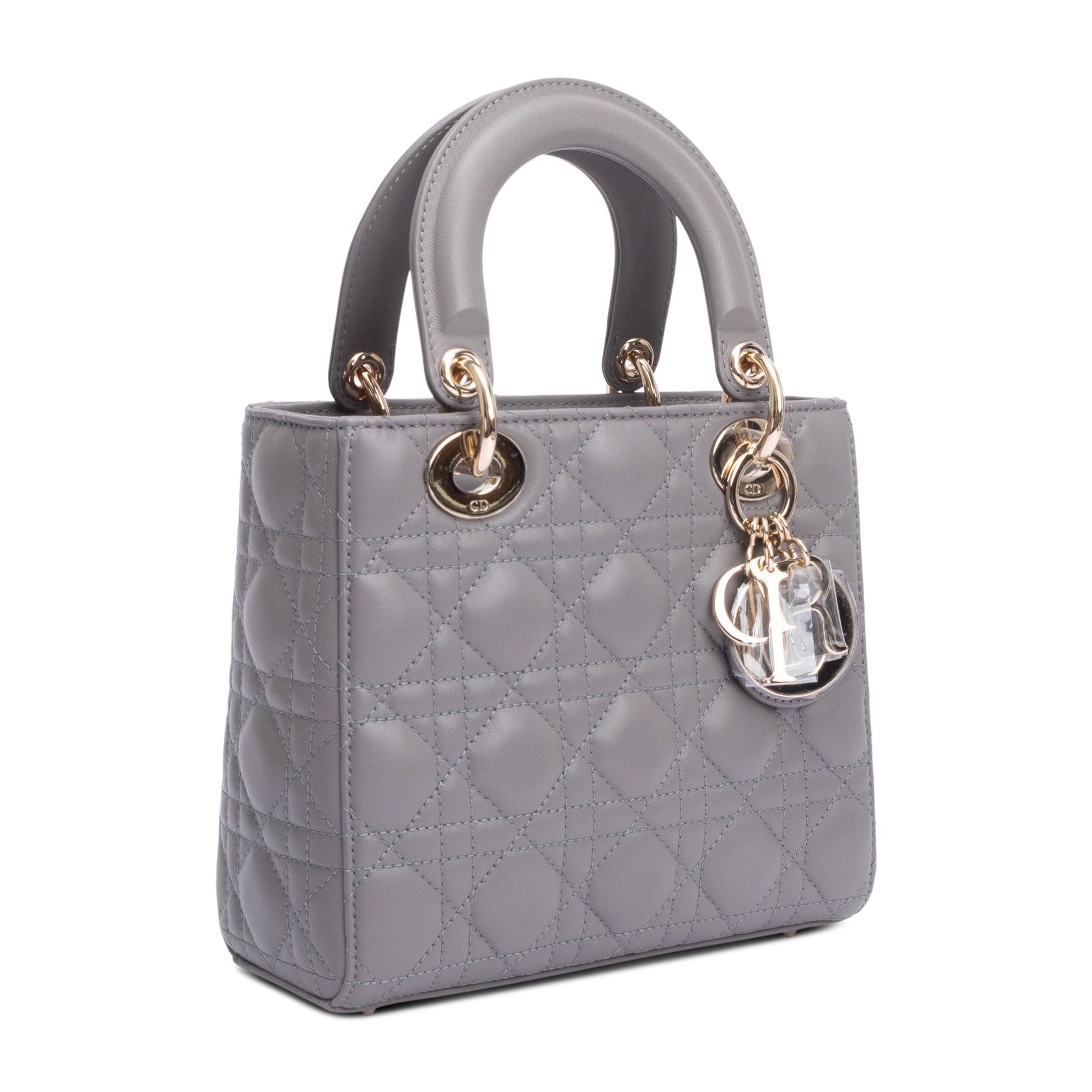 Christian Dior Grey Cannage Lambskin Leather Small Lady Dior Bag