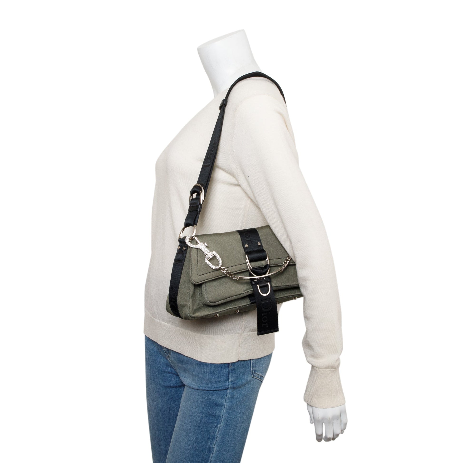 Christian Dior Grey Canvas Crystal Embellished Hardcore Shoulder Bag