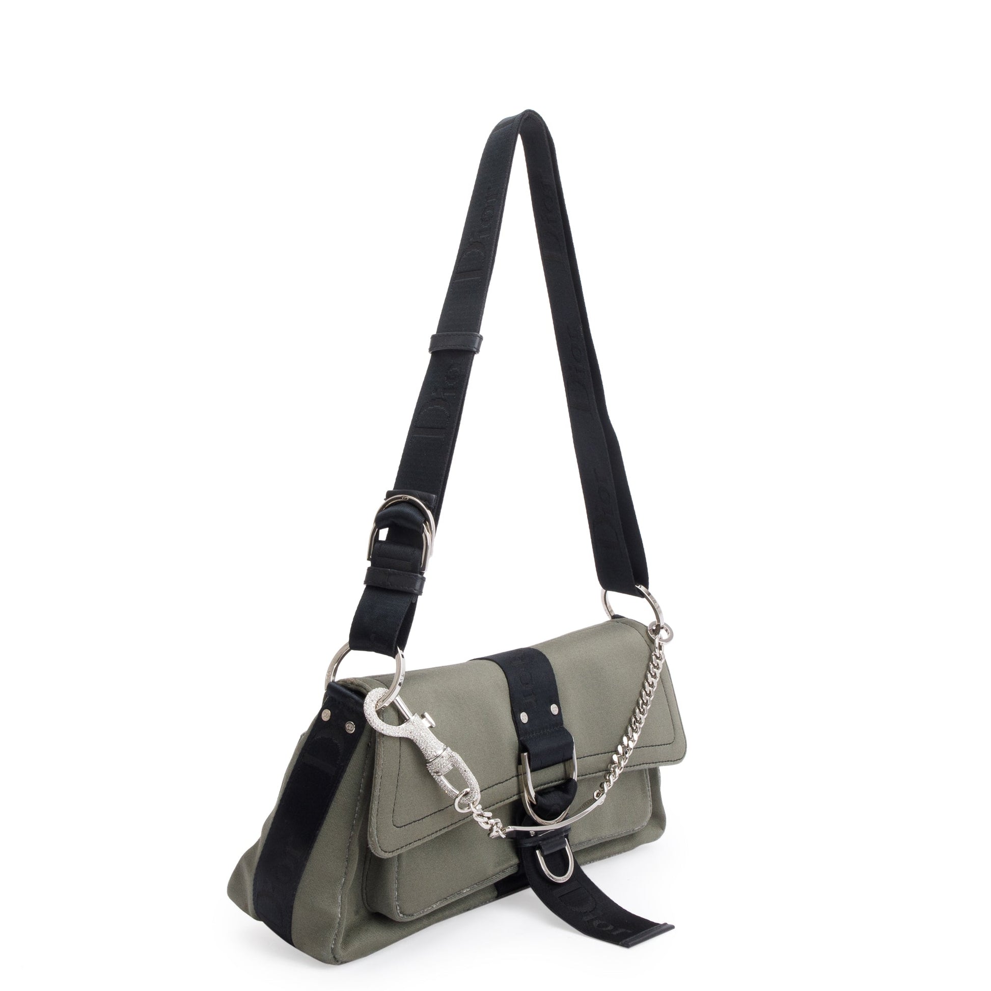 Christian Dior Grey Canvas Crystal Embellished Hardcore Shoulder Bag