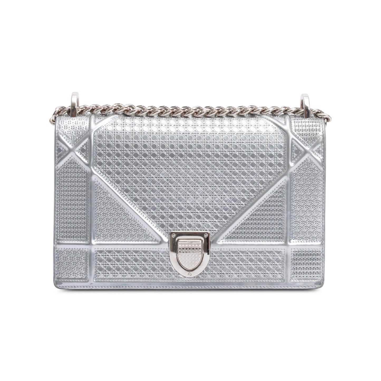 Christian Dior Large Silver Metallic Microcannage Diorama Shoulder Bag