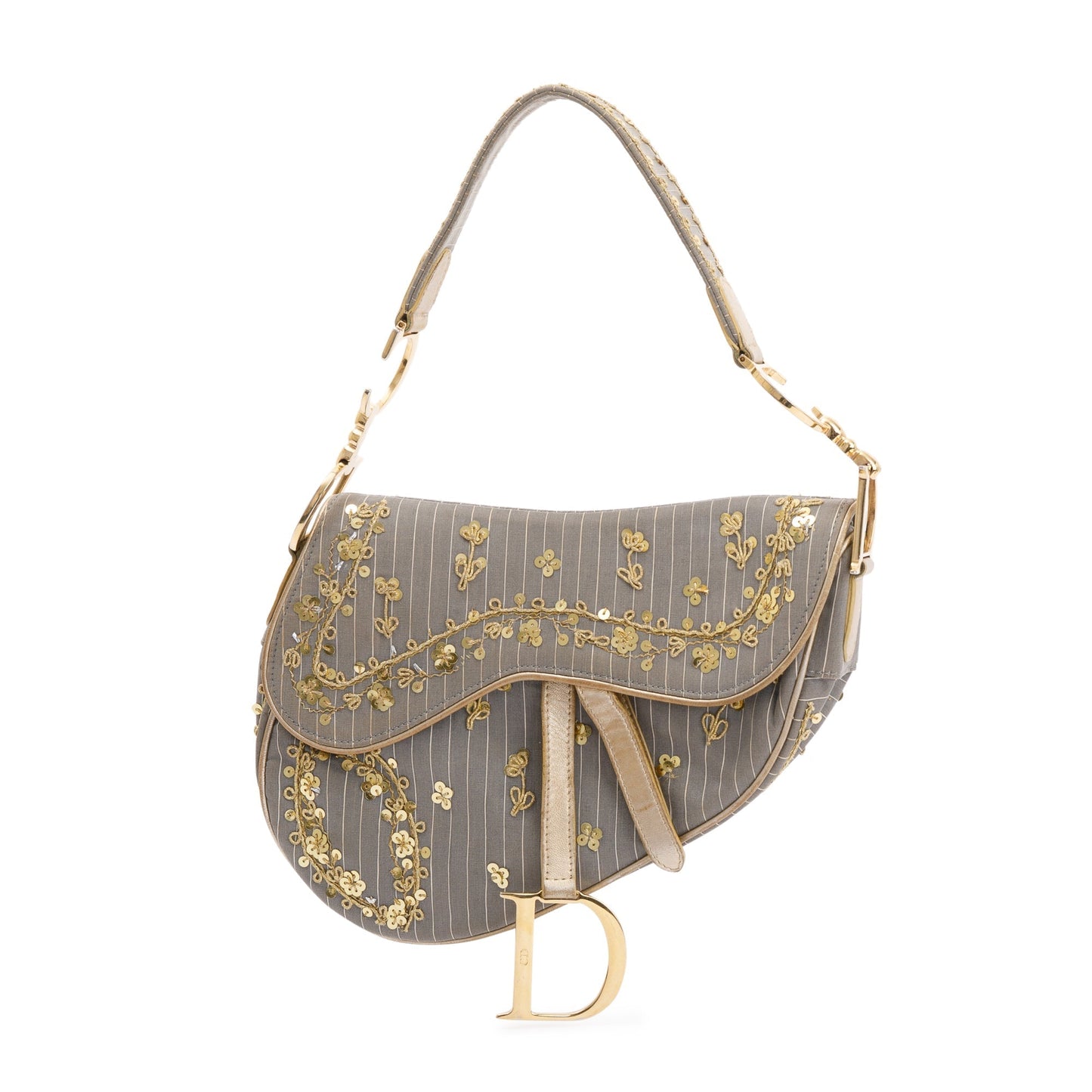 Christian Dior Limited Edition Grey Canvas Sequin-Embellished Saddle Bag