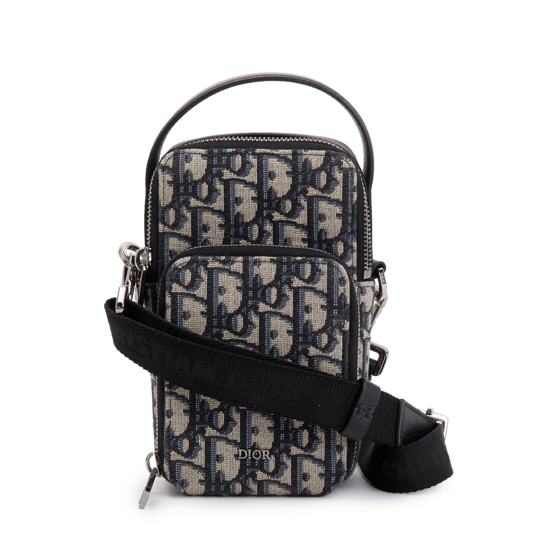Christian Dior Men 2022 Beige & Black Oblique Jacquard Micro Rider Crossbody Pouch