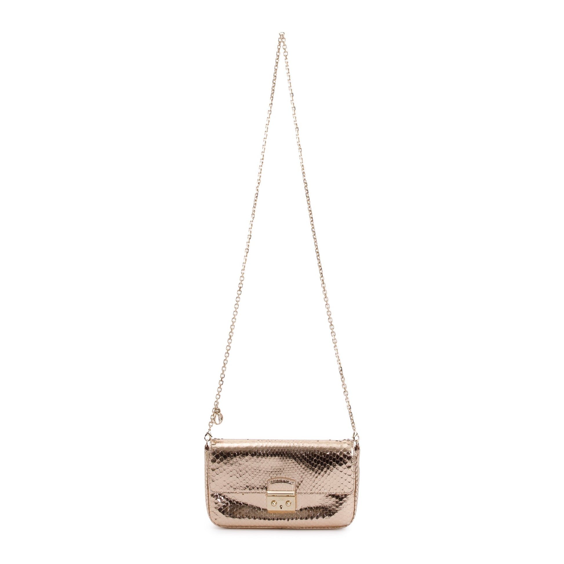 Christian Dior Metallic Gold Python Miss Dior Promenade Wallet on Chain