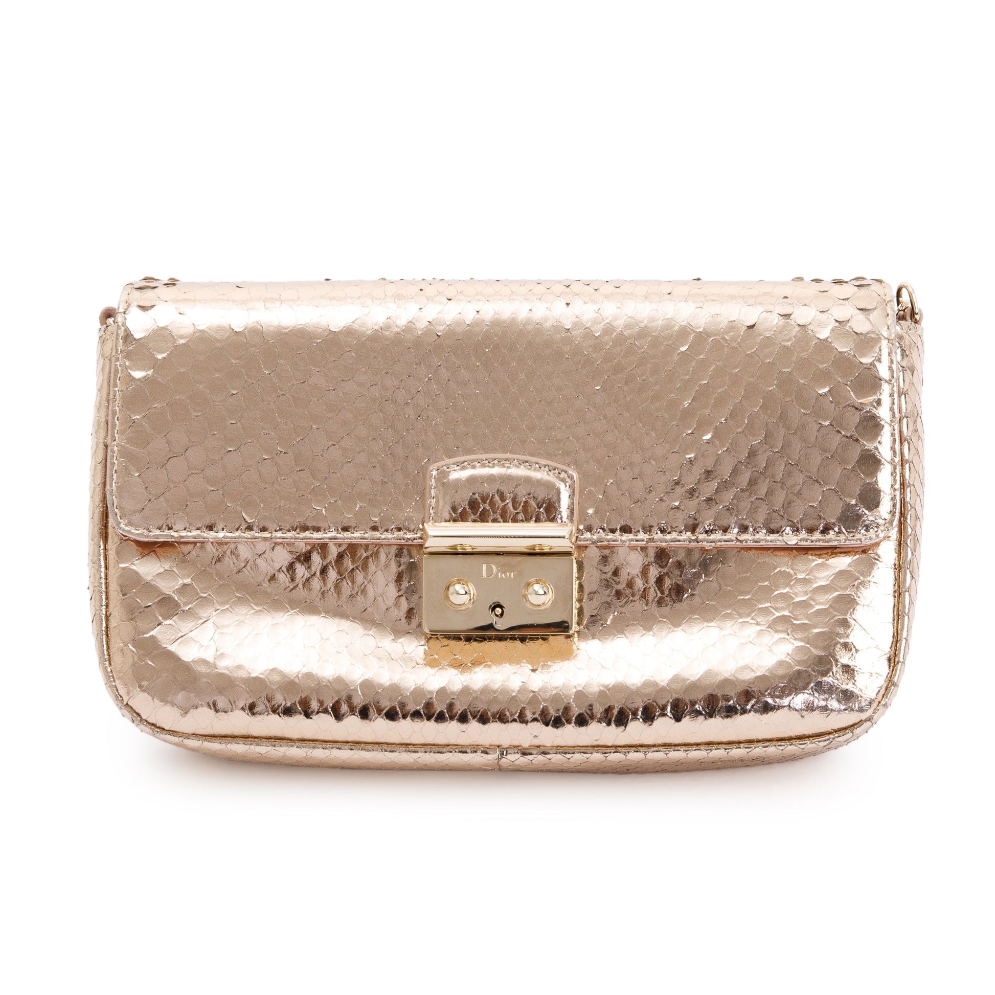 Christian Dior Metallic Gold Python Miss Dior Promenade Wallet on Chain