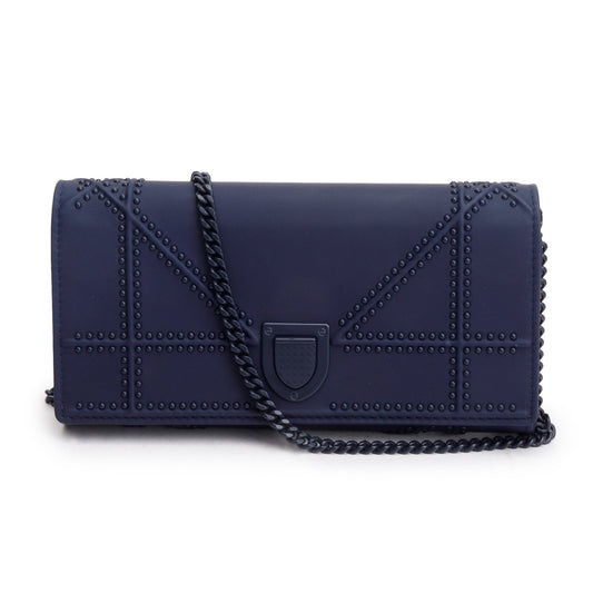 Christian Dior Navy Ultra Matte Calfskin Leather Studded Croisiere Diorama Wallet on Chain