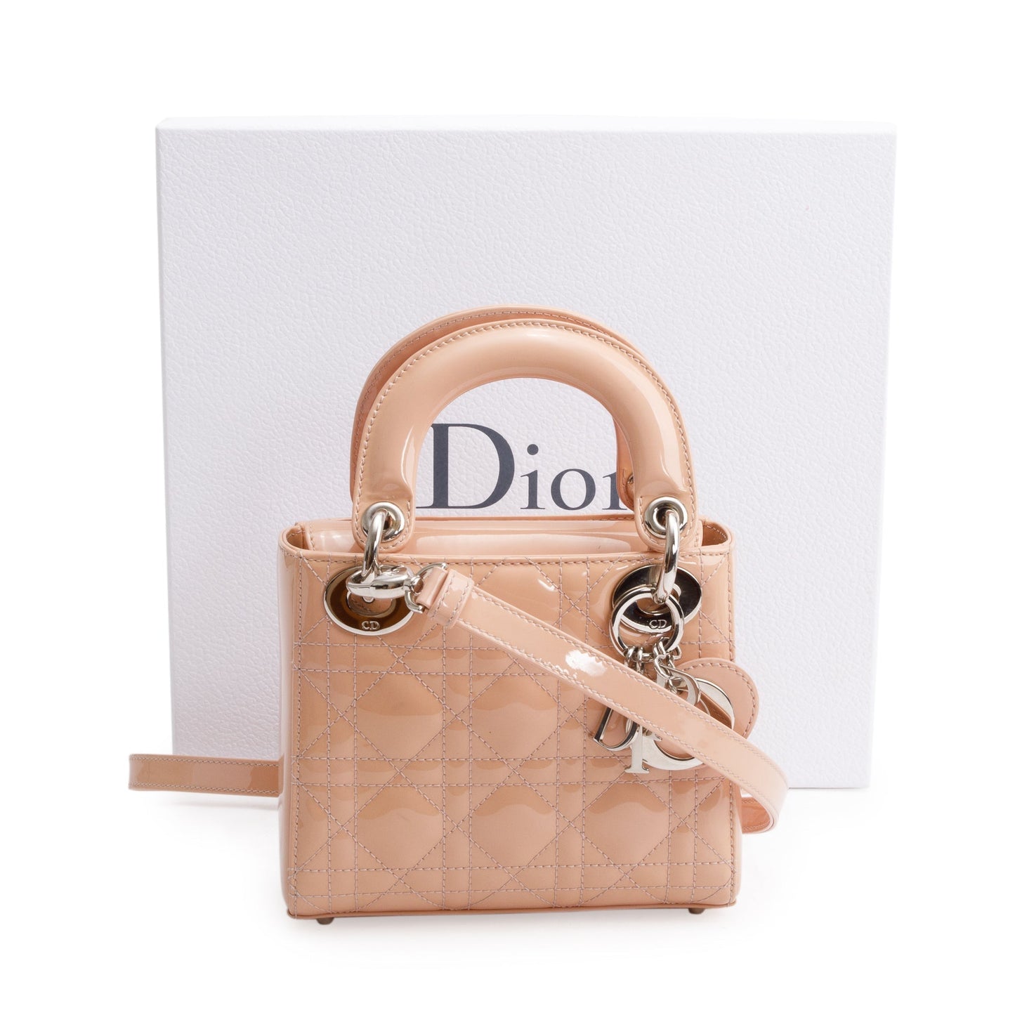 Christian Dior Neutral Cannage Patent Leather Mini Lady Dior Bag