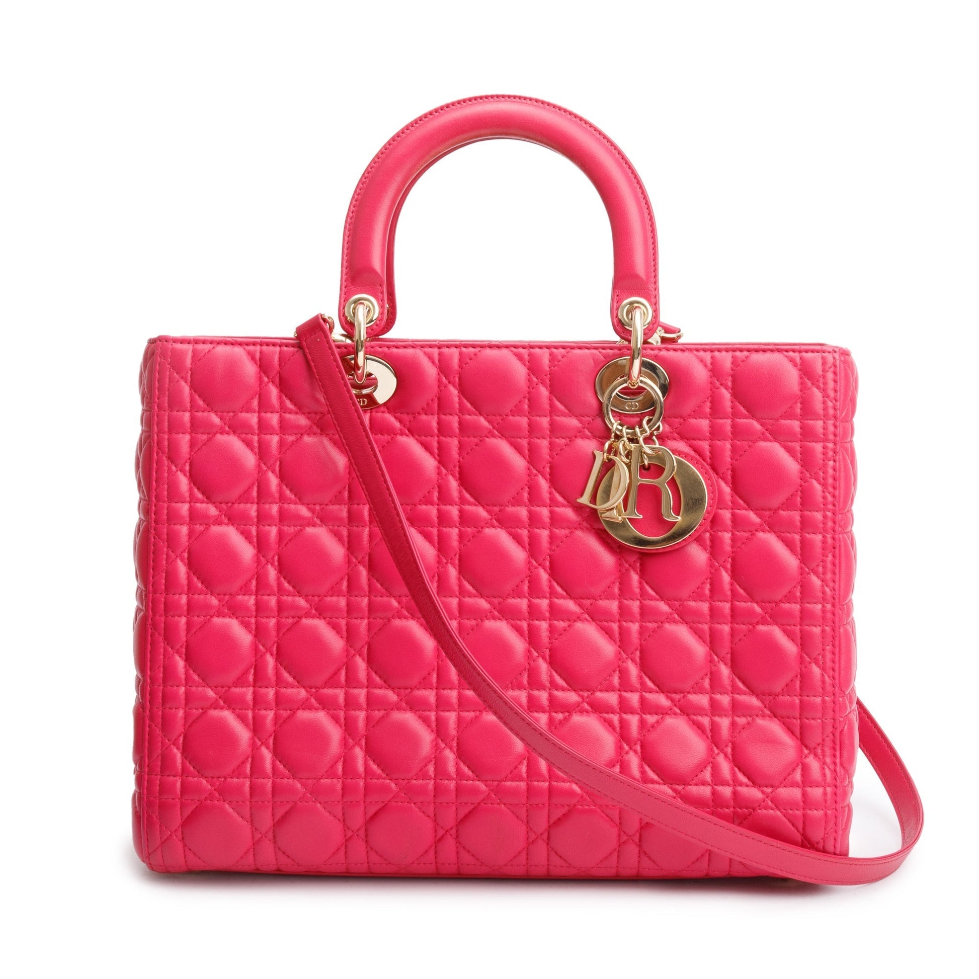 Christian Dior Pink Cannage Leather Large Lady Dior Bag