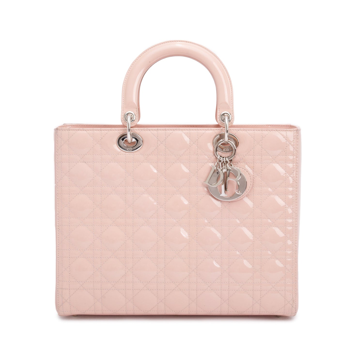 Christian Dior Pink Cannage Patent Leather Large Lady Dior Bag