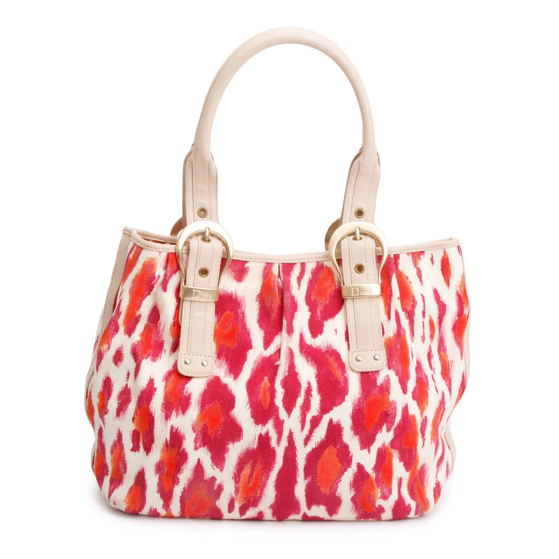 Christian Dior Pink Multicolor Printed Canvas Buckle Tote Bag