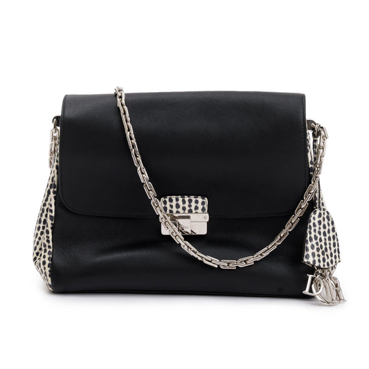 Christian Dior Python-Trimmed Black Calfskin Leather Large Diorling Bag