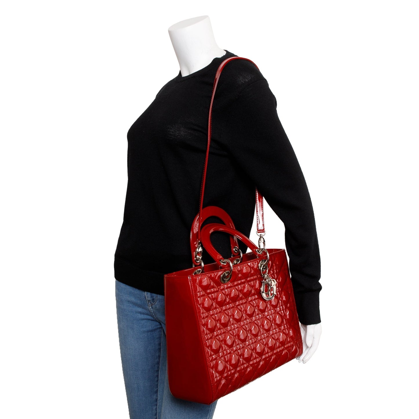 Christian Dior Red Patent Leather Large Lady Dior Bag