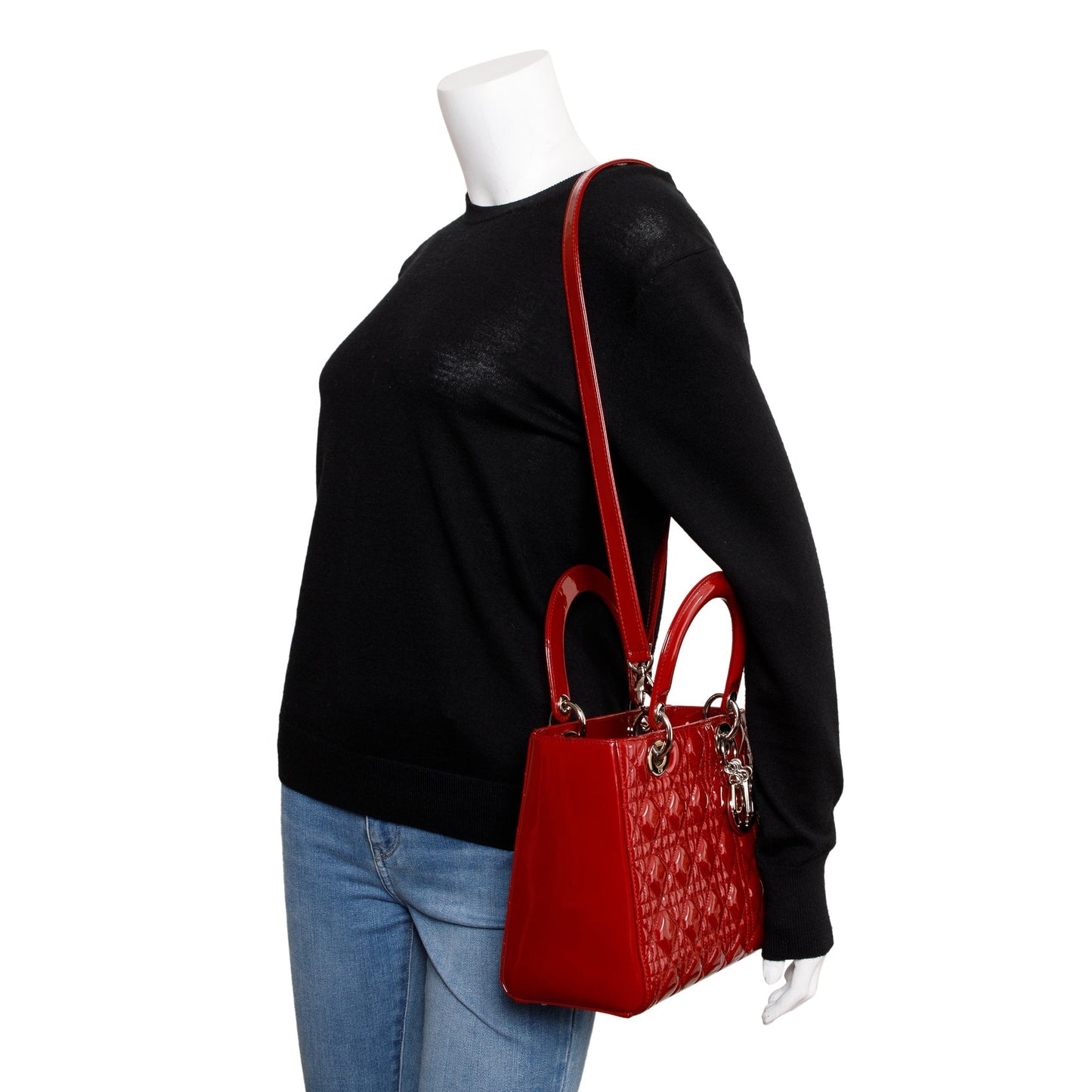 Christian Dior Red Patent Leather Medium Lady Dior Bag