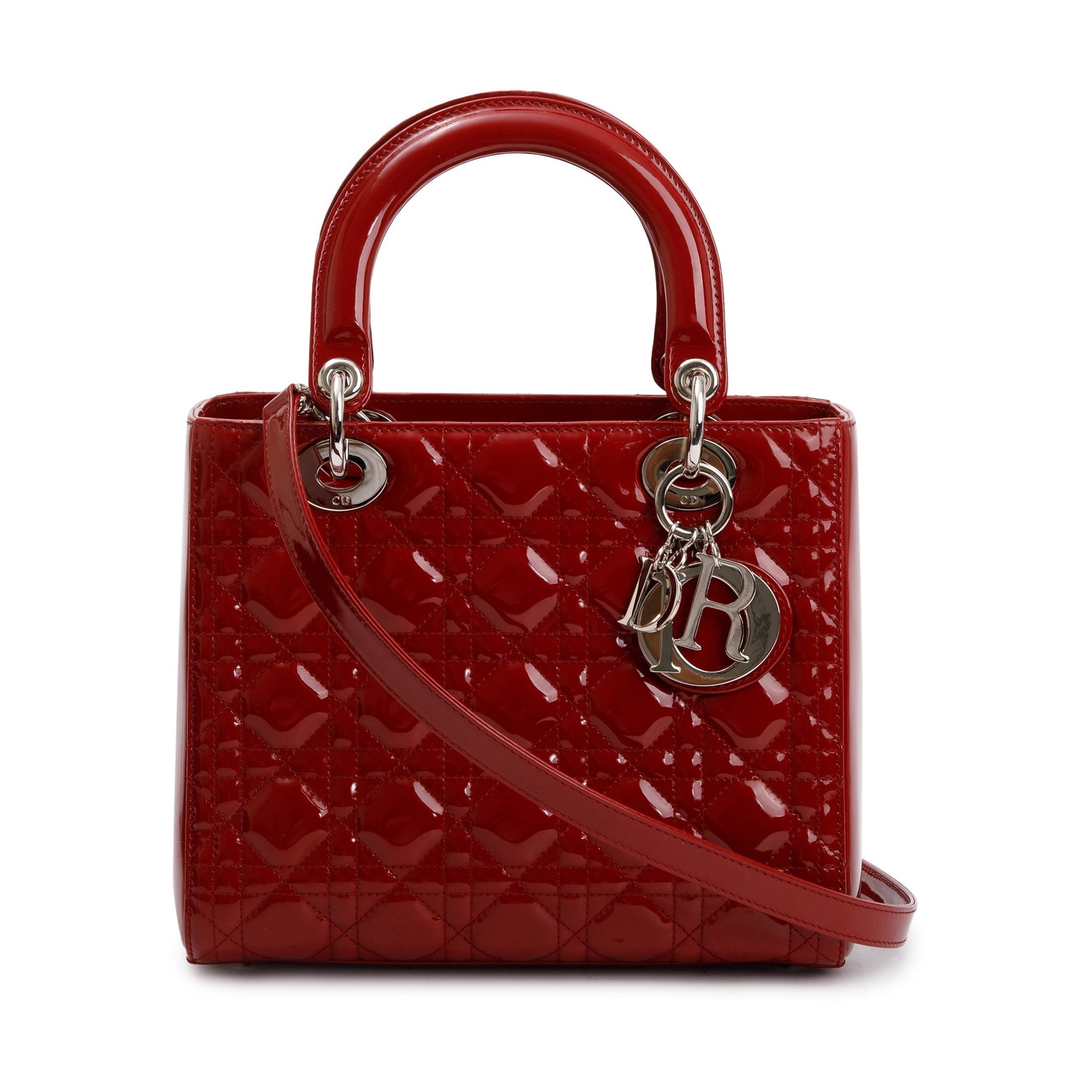 Christian Dior Red Patent Leather Medium Lady Dior Bag
