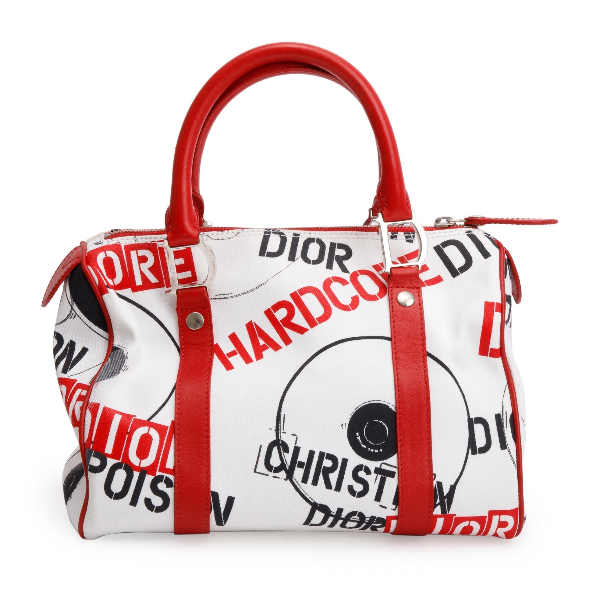 Christian Dior Red/White Printed Canvas Hardcore Boston Pierced Bag