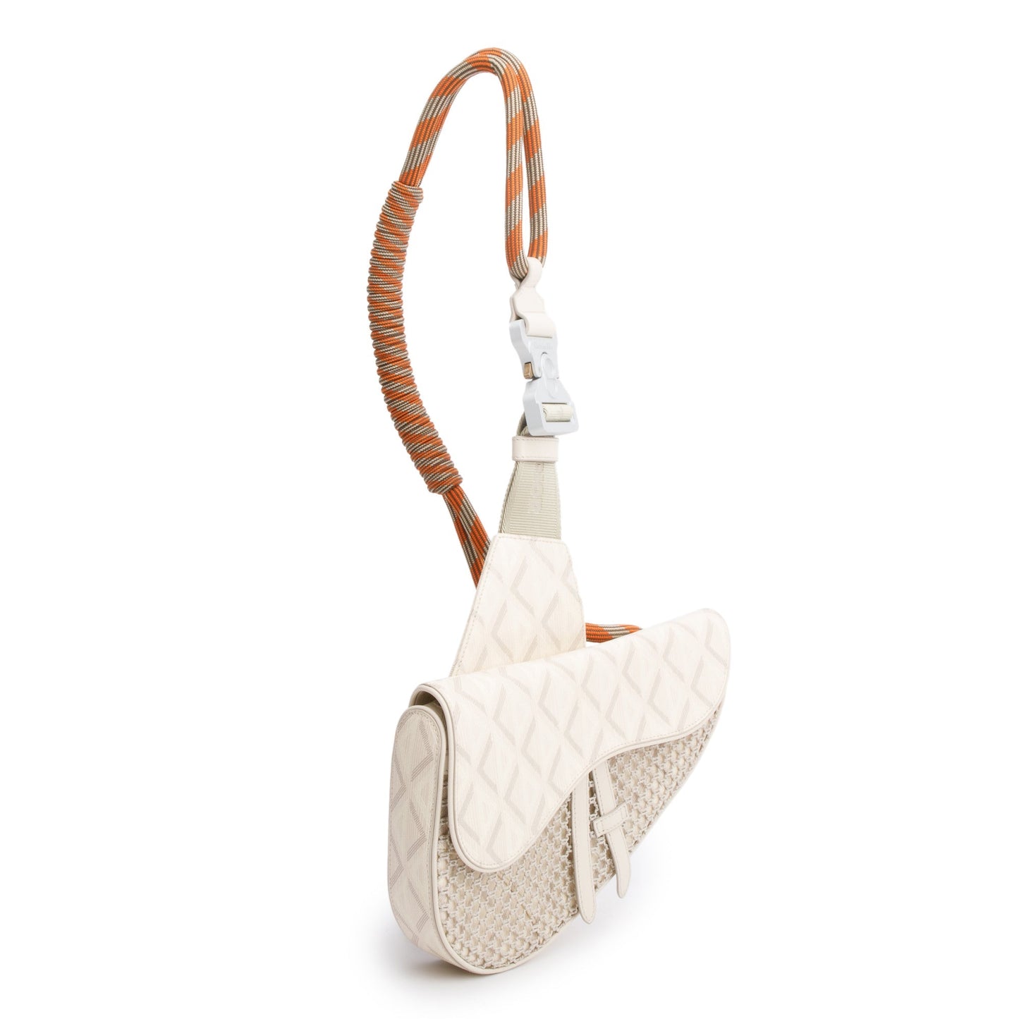 Christian Dior White CD Diamond Coated Canvas Nautic Saddle Crossbody Bag